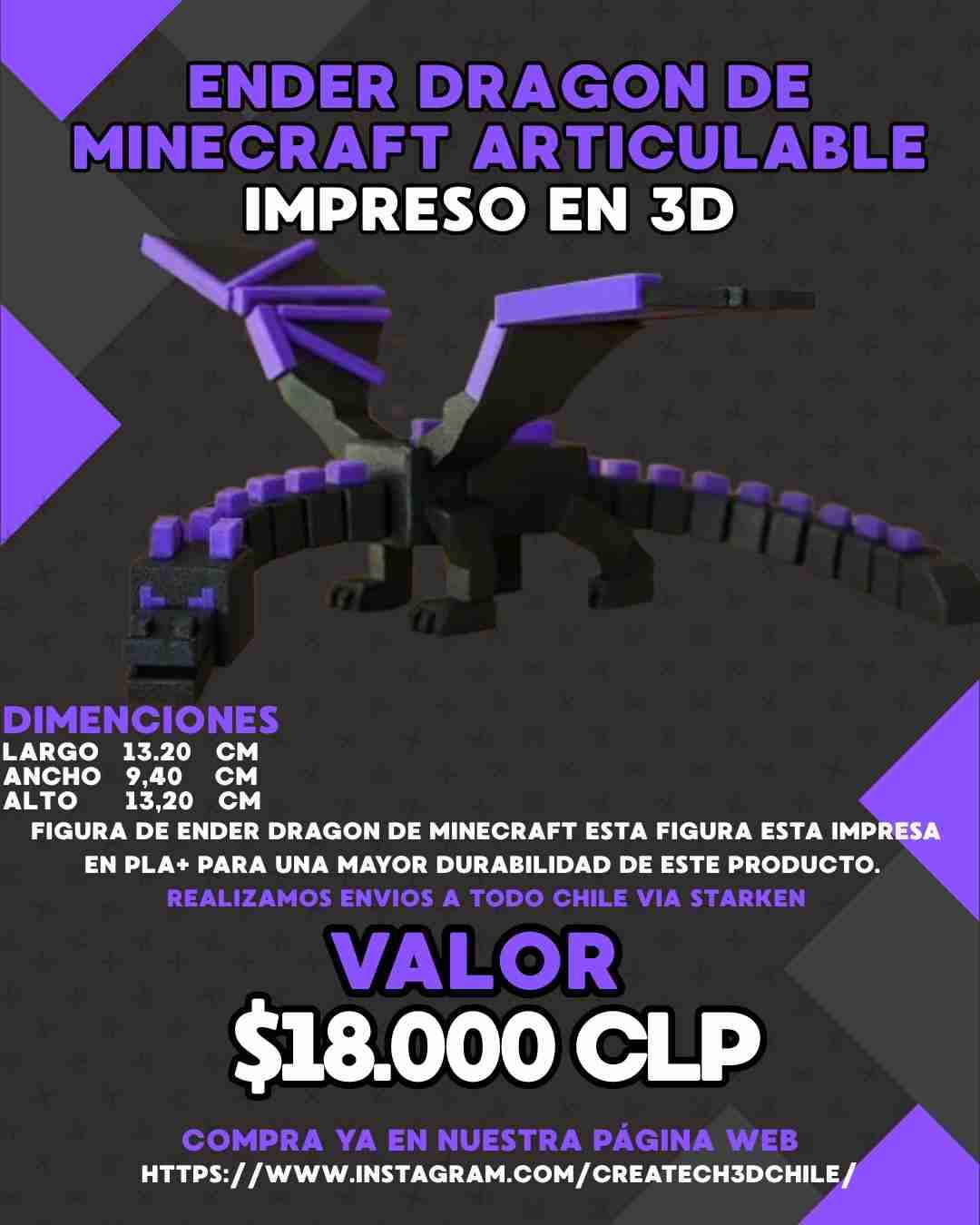 Figura 3D Ender Dragon Minecraft Articulable - miniatura 1