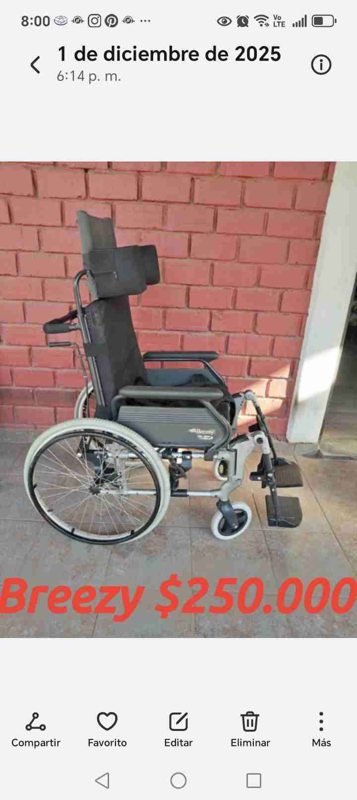 Silla de ruedas Breezy usada