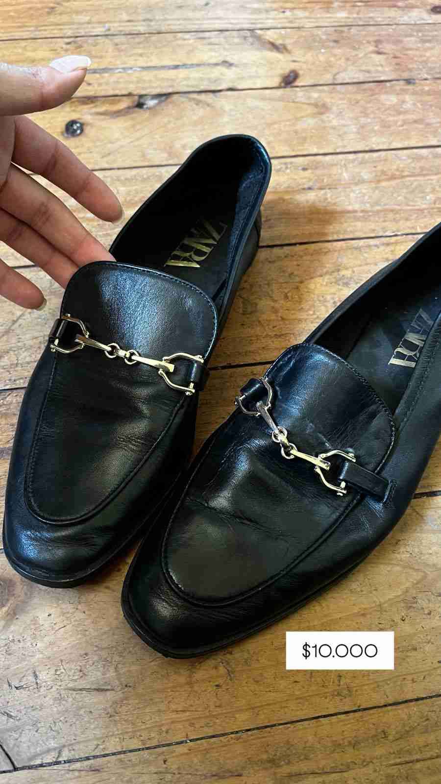 Mocasines negros de cuero Zara  37 - miniatura 2