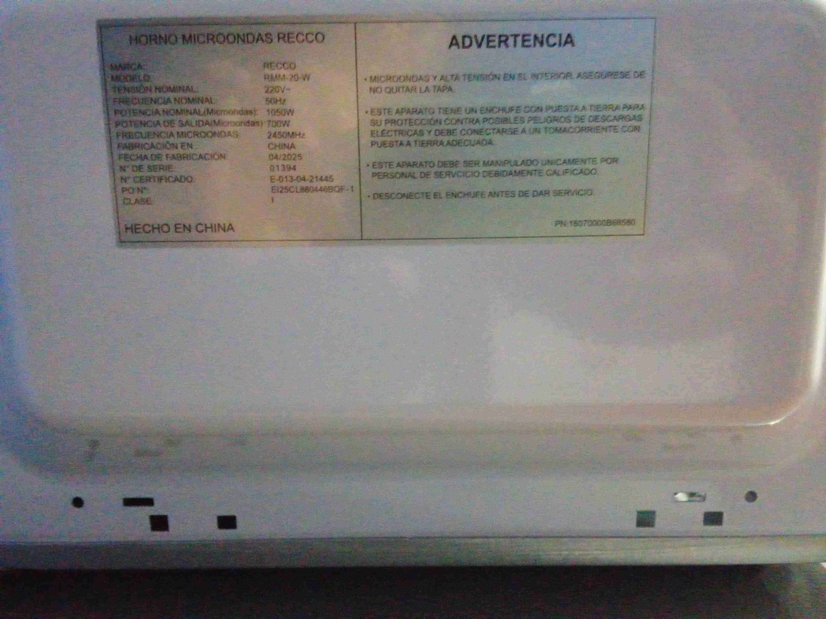 Horno microondas blanco Recco - miniatura 2