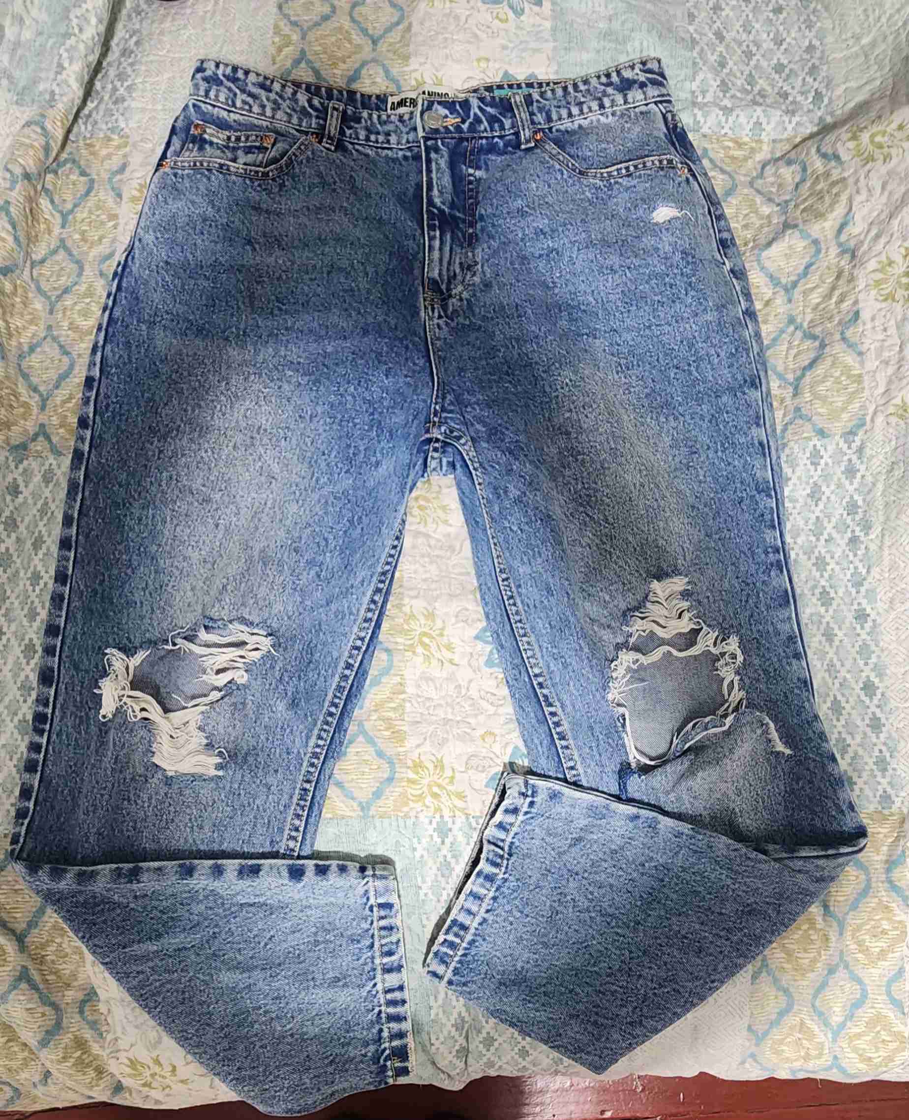 Jeans rectos azul desgastados - miniatura 1