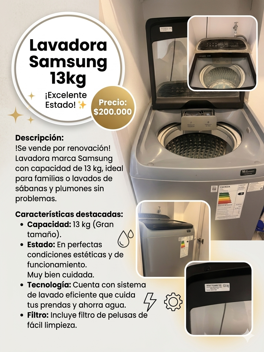 Lavadora Samsung 13kg excelente estado - miniatura 1