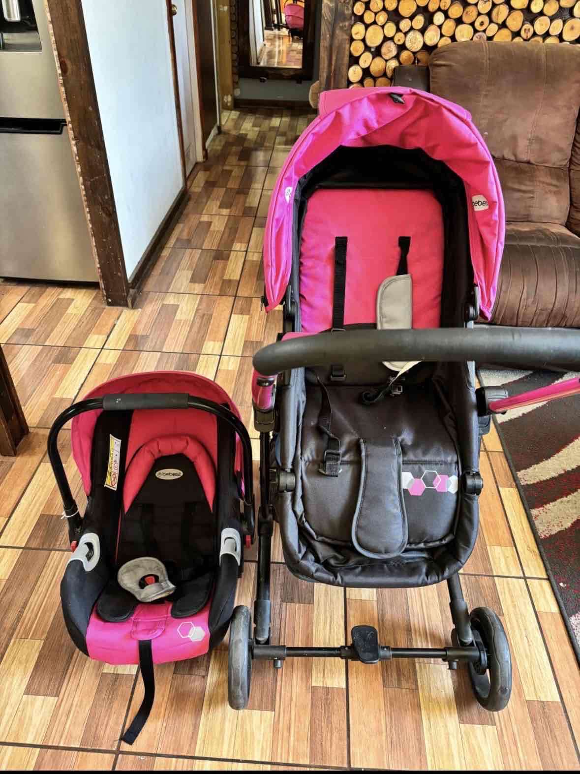 Coche y silla de auto rosados - miniatura 1