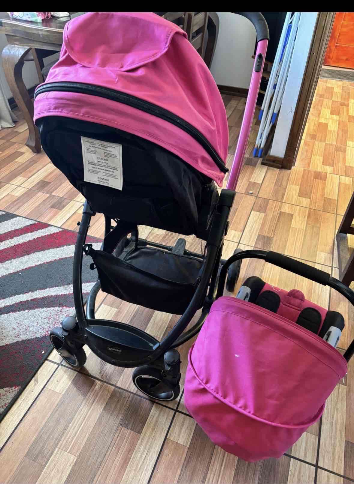 Coche y silla de auto rosados - miniatura 3