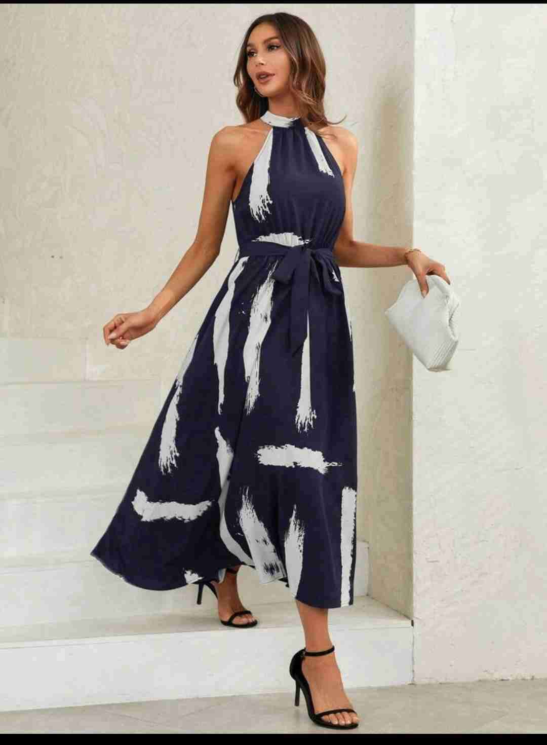 Vestido largo azul estampado - miniatura 3