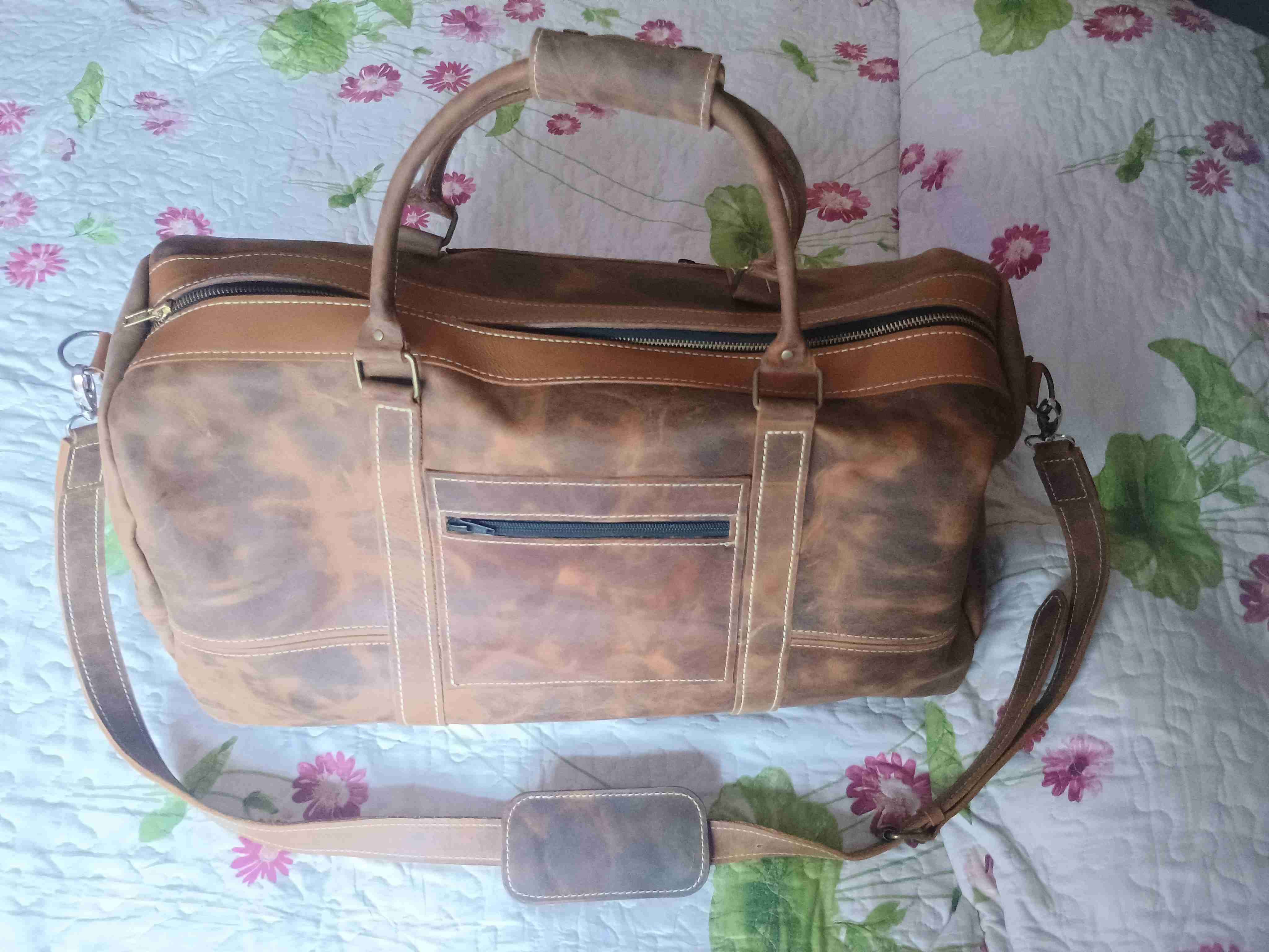 Bolso de cuero marrón amplio - miniatura 2