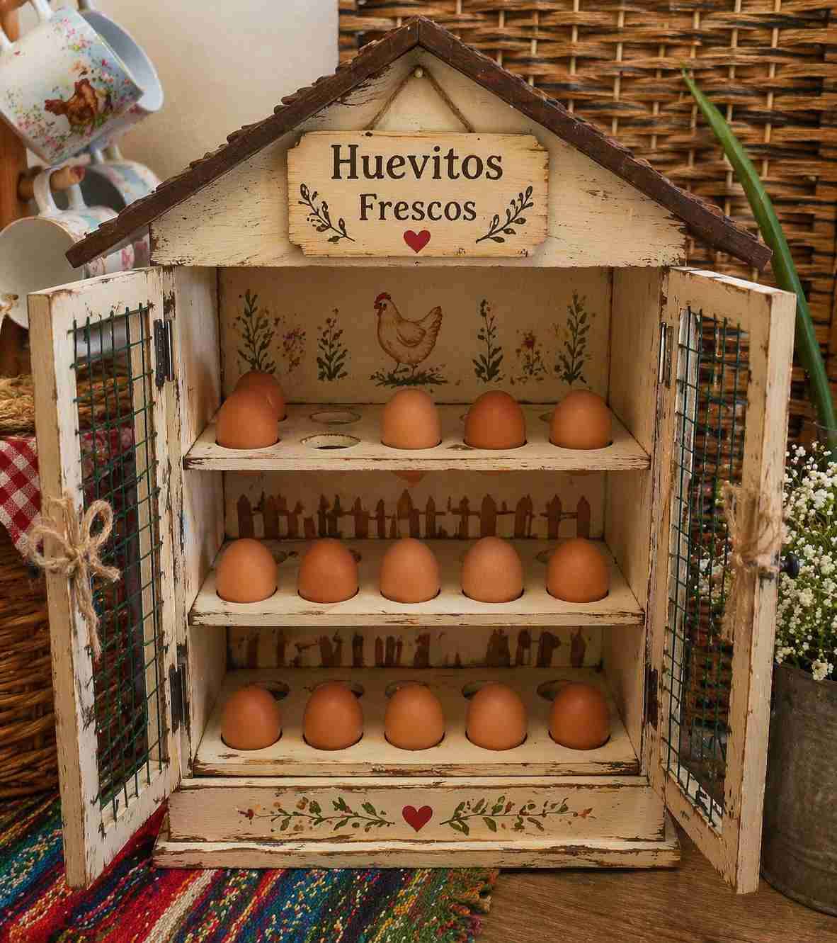 Porta huevos rústico de madera