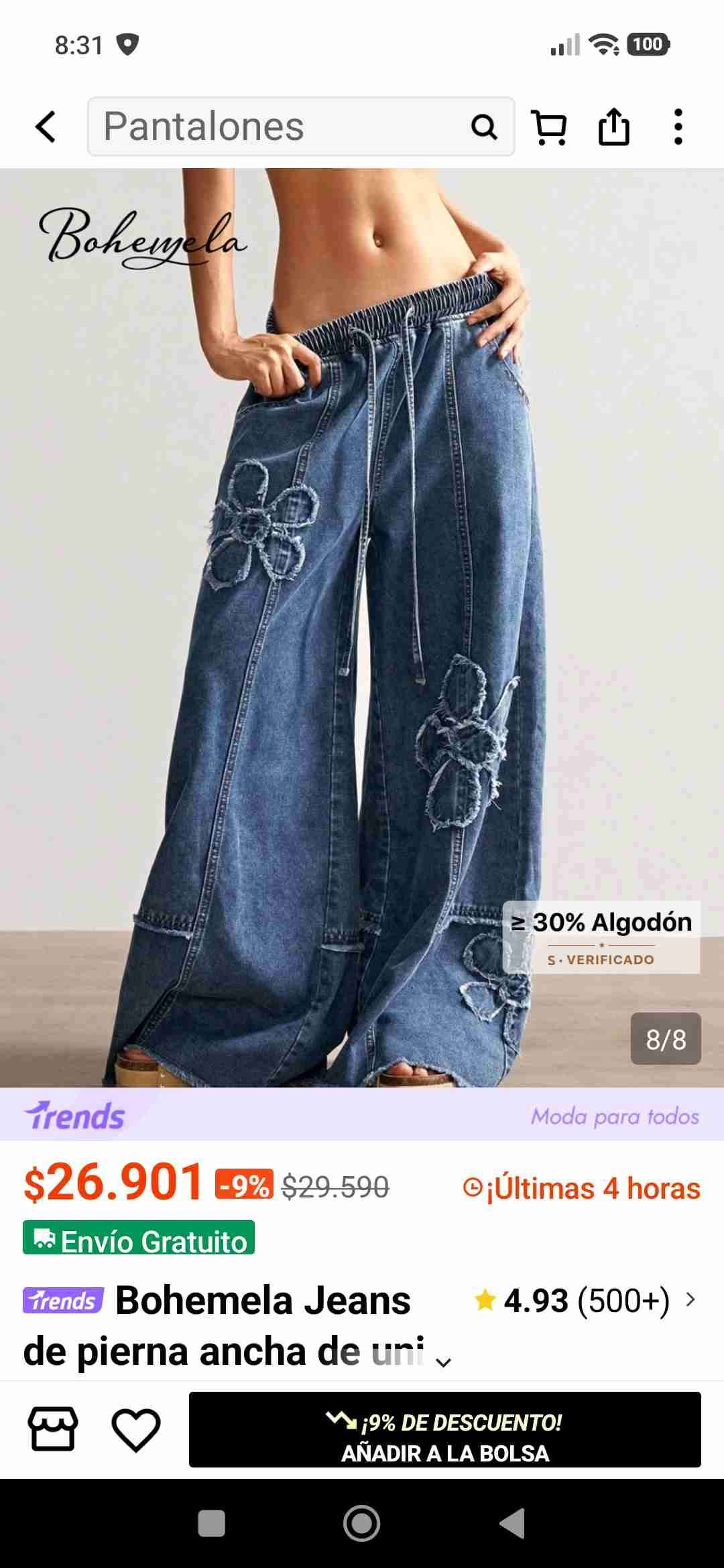 Pantalón  denim con flores - miniatura 2
