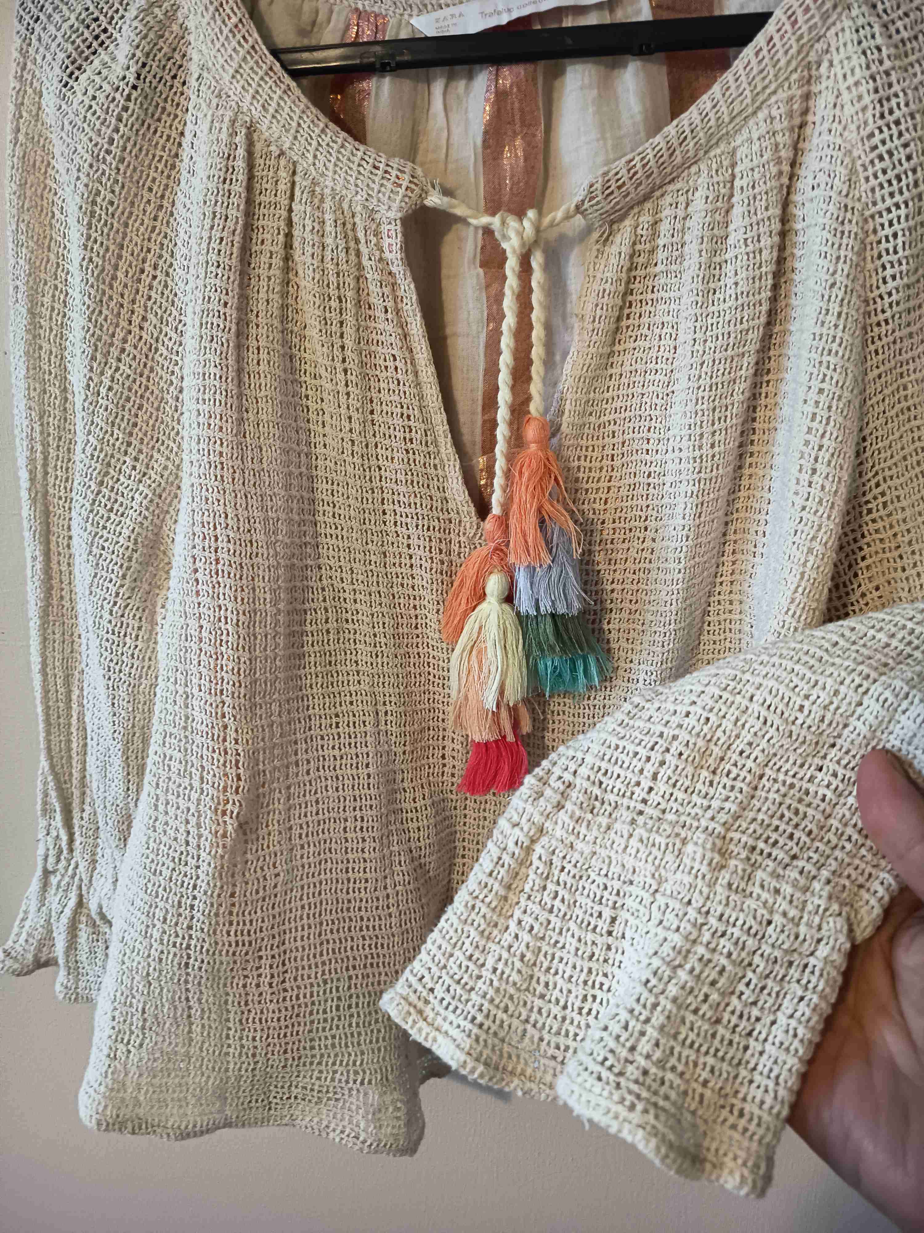 Blusa tejida beige bohemia - miniatura 4