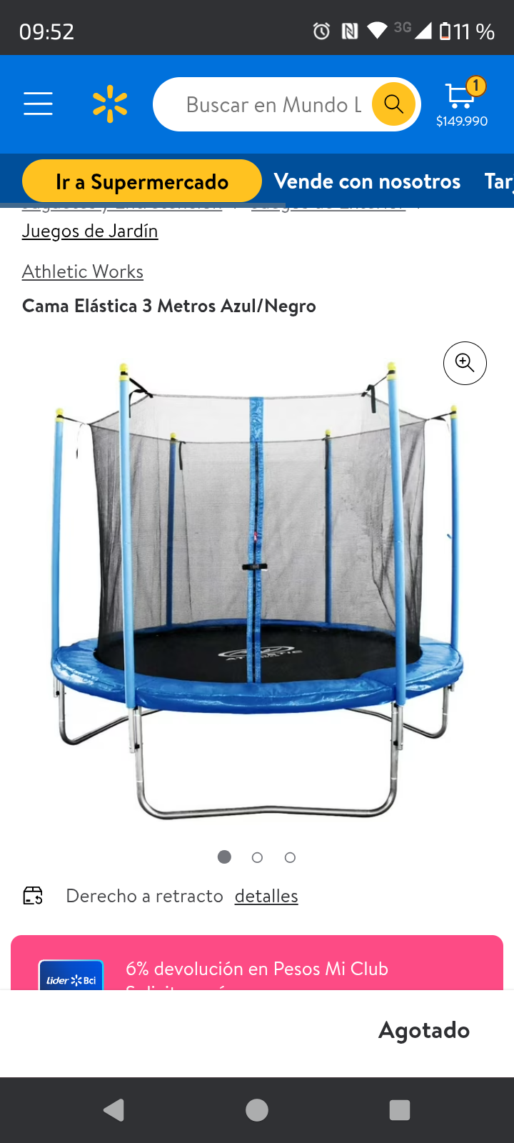 Cama elástica 3 metros azul/negro