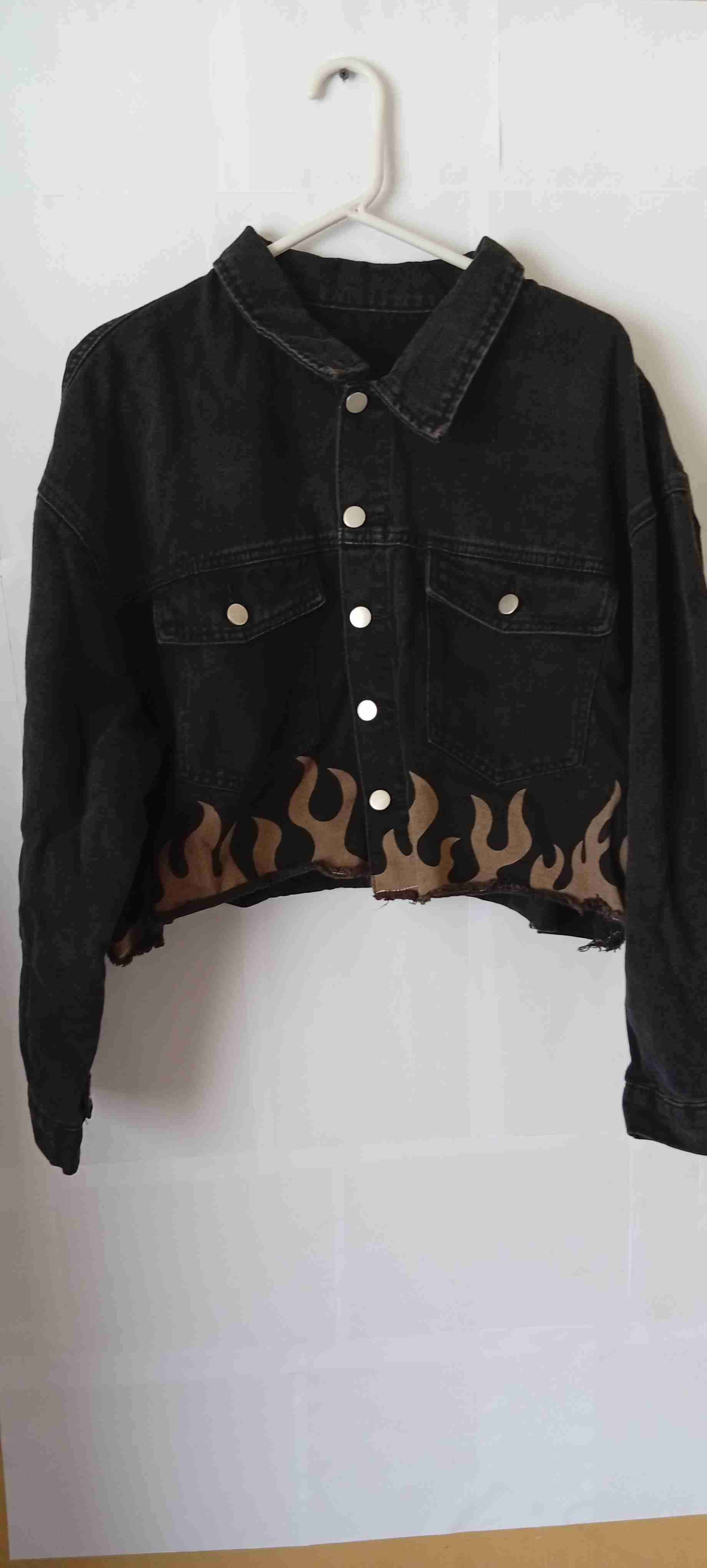 Chaqueta de mezclilla negra con llamas Talla 3XL - miniatura 1