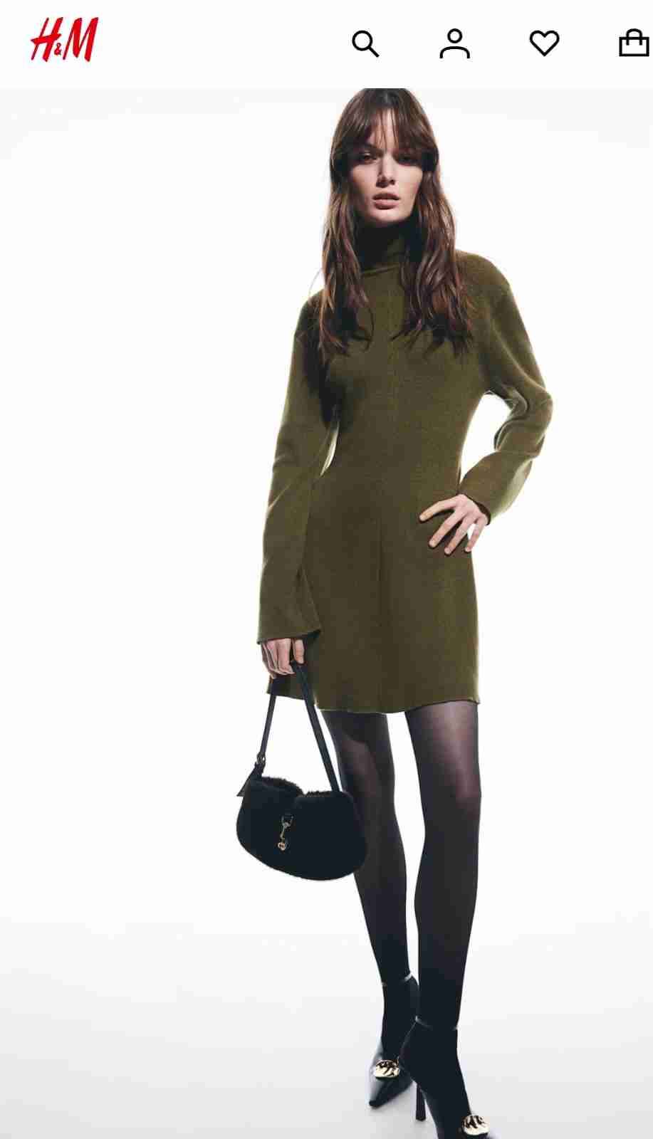 Vestido color caqui de cuello alto - miniatura 5