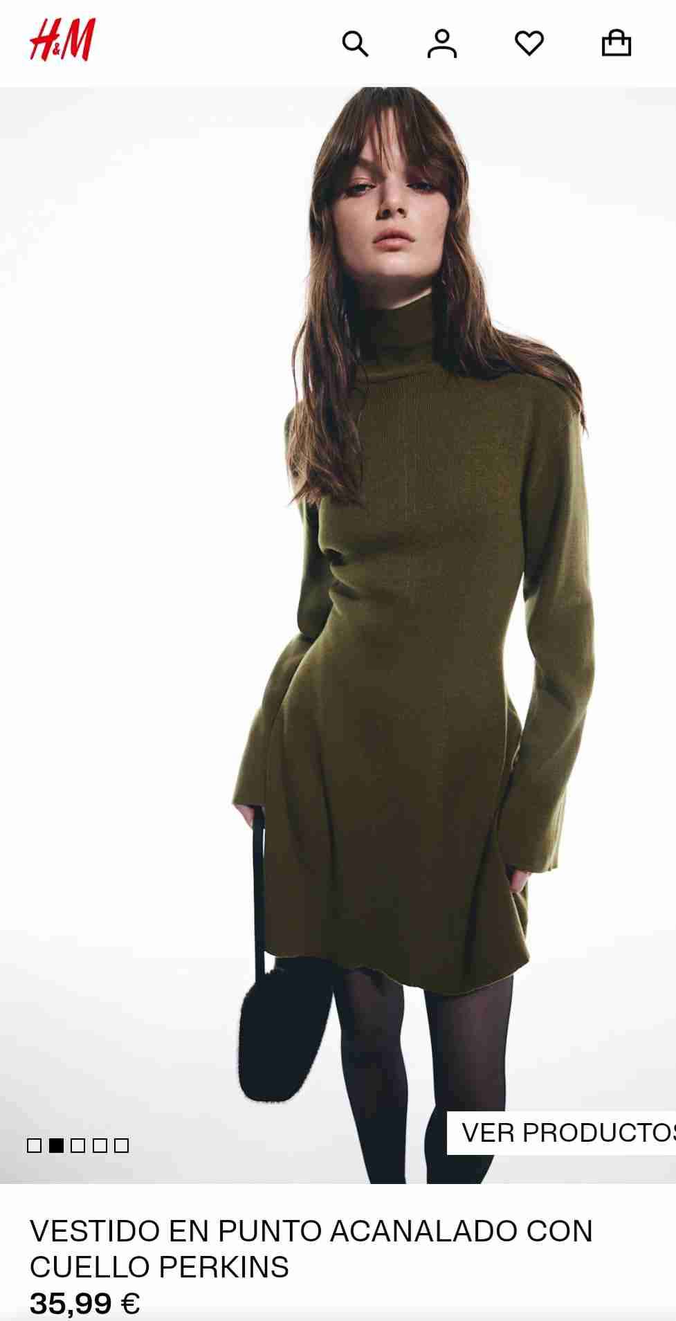 Vestido color caqui de cuello alto - miniatura 6