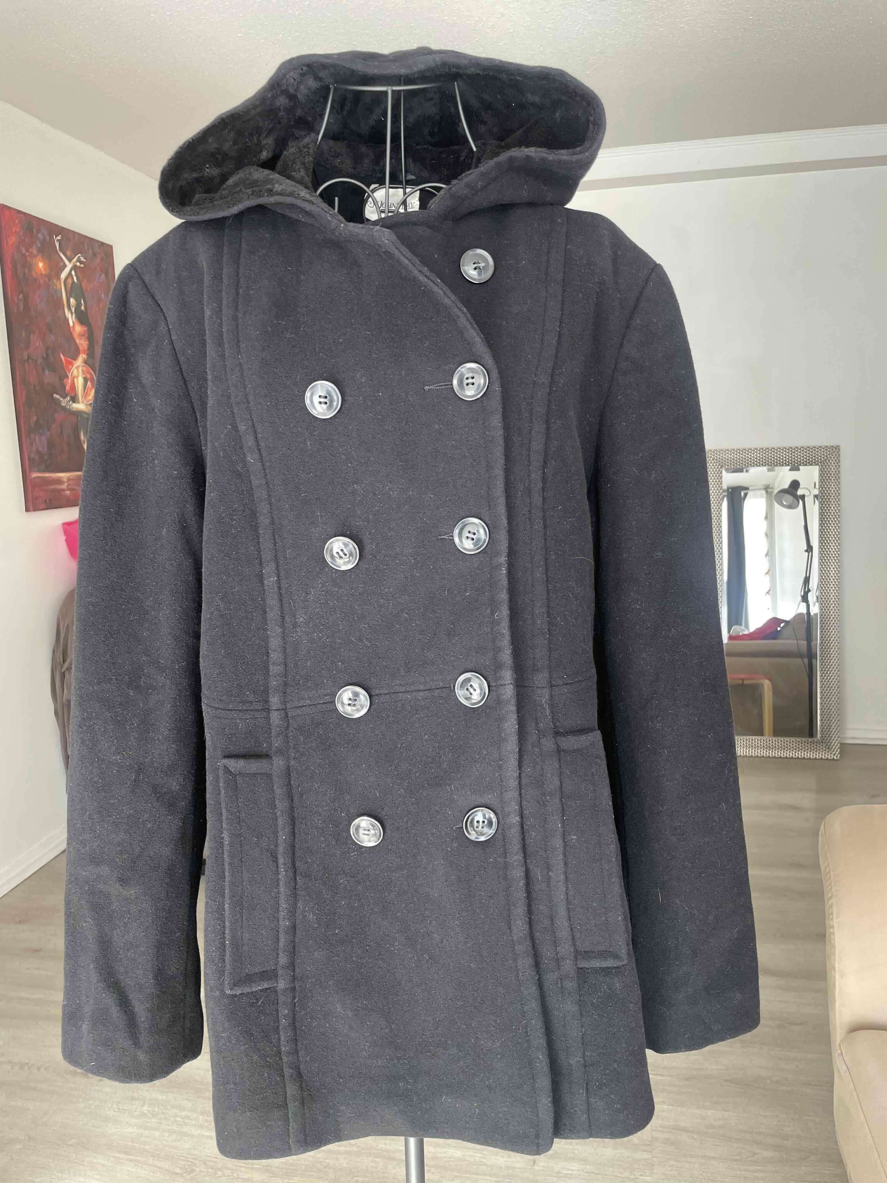 Abrigo negro con capucha, talla L - miniatura 1