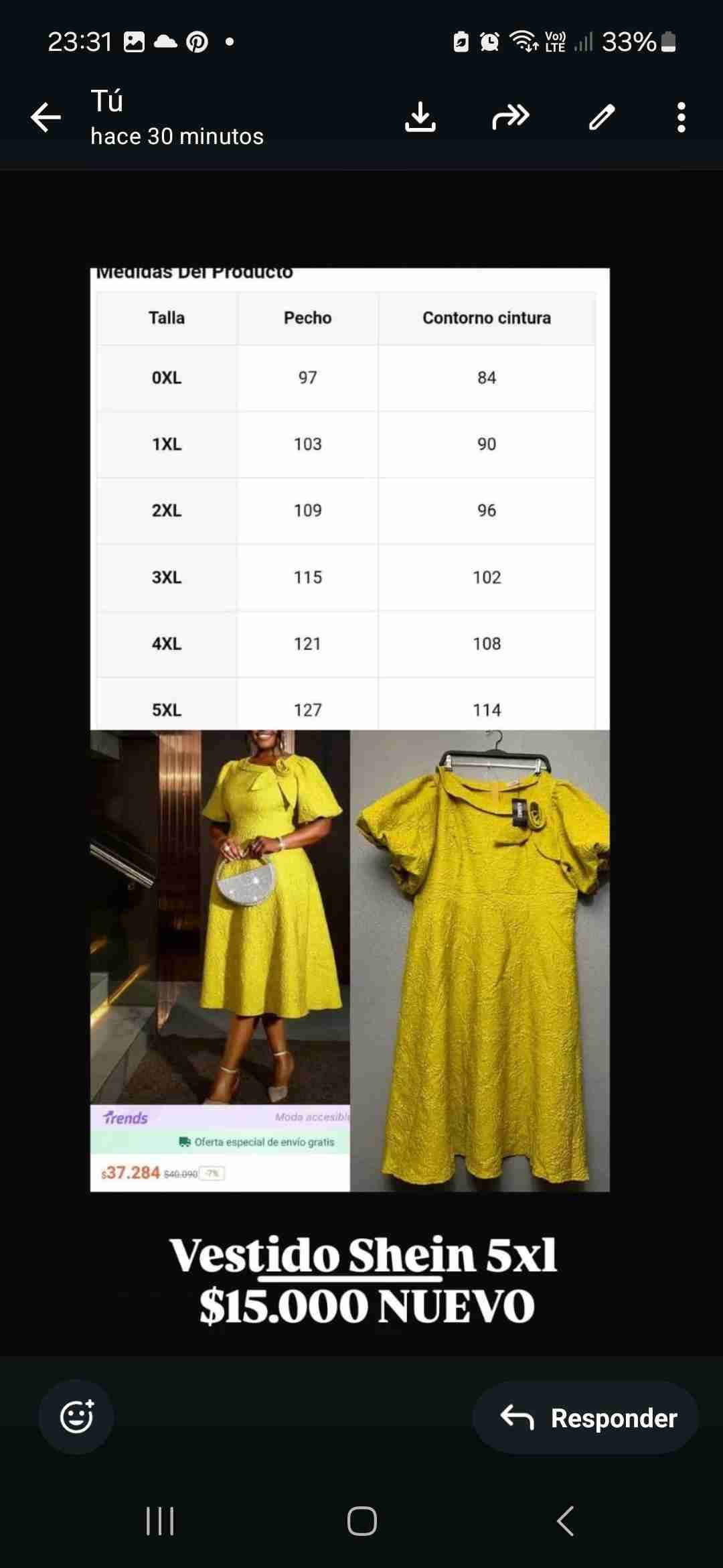 Vestido amarillo Shein talla 5XL