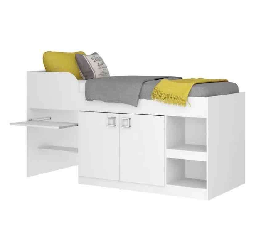 Cama multifuncional blanca con almacenamiento