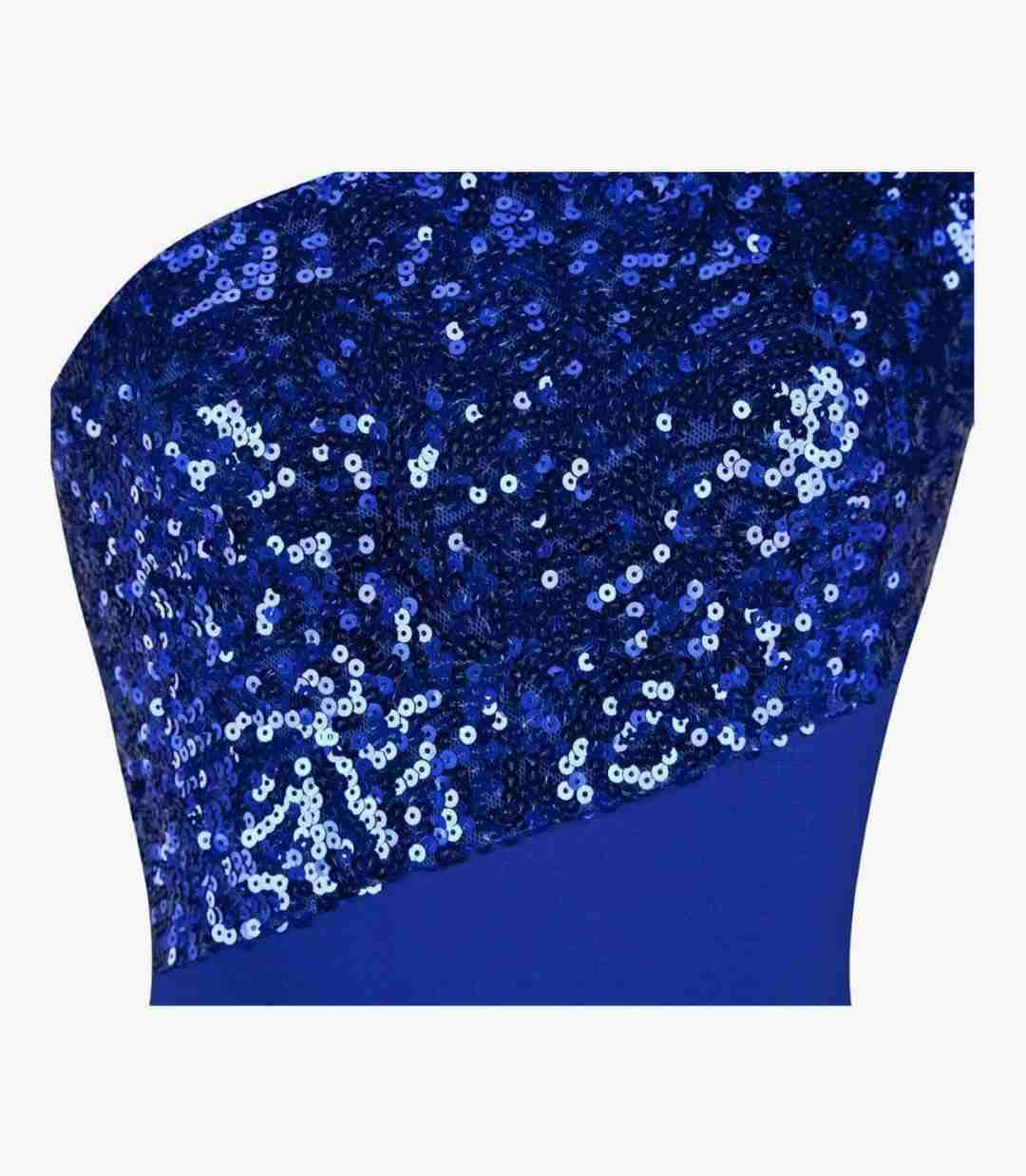 Vestido Fiesta azul un hombro lentejuelas - miniatura 4