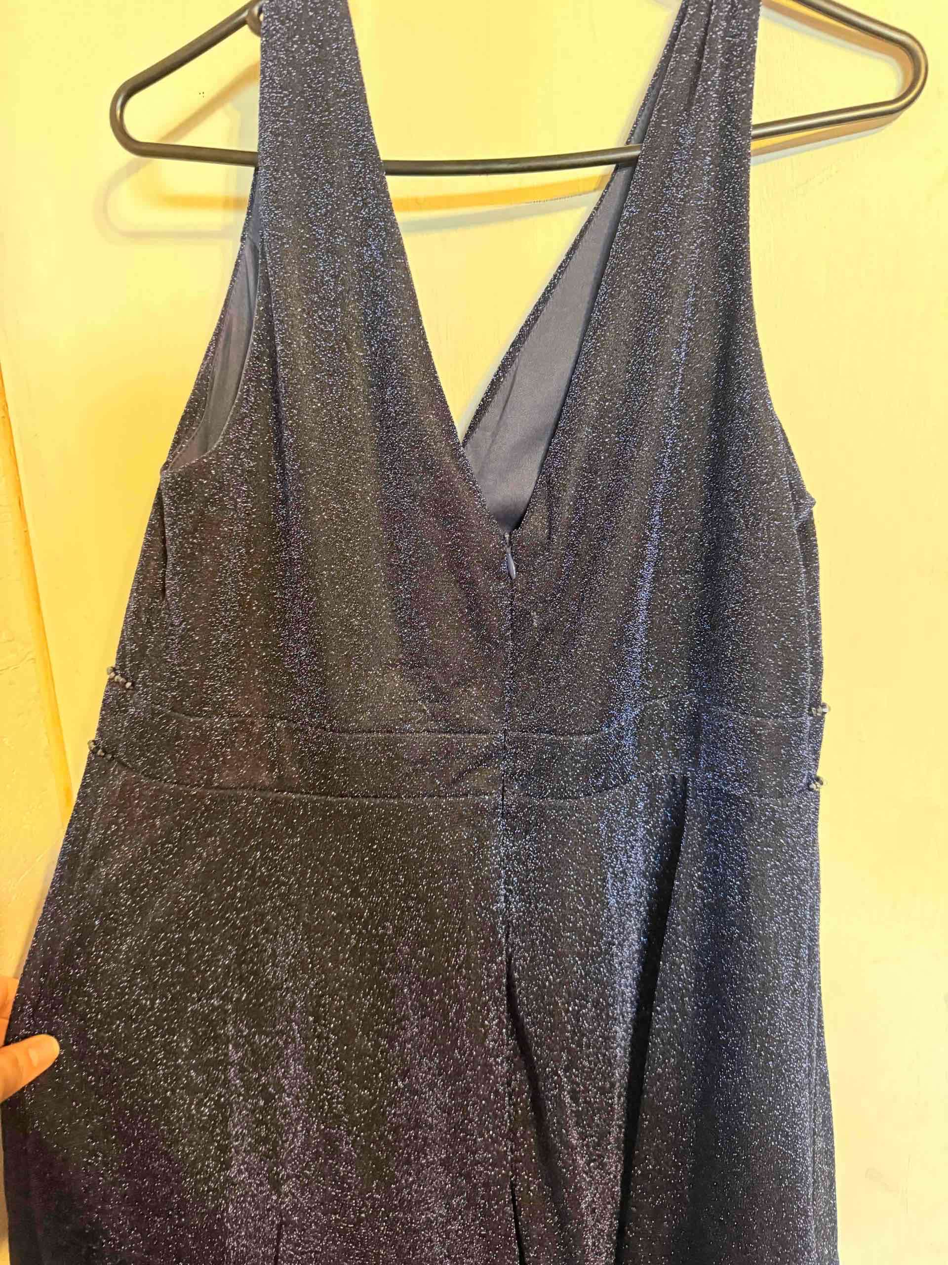 Vestido largo de Fiesta azul marin con brillos - miniatura 3