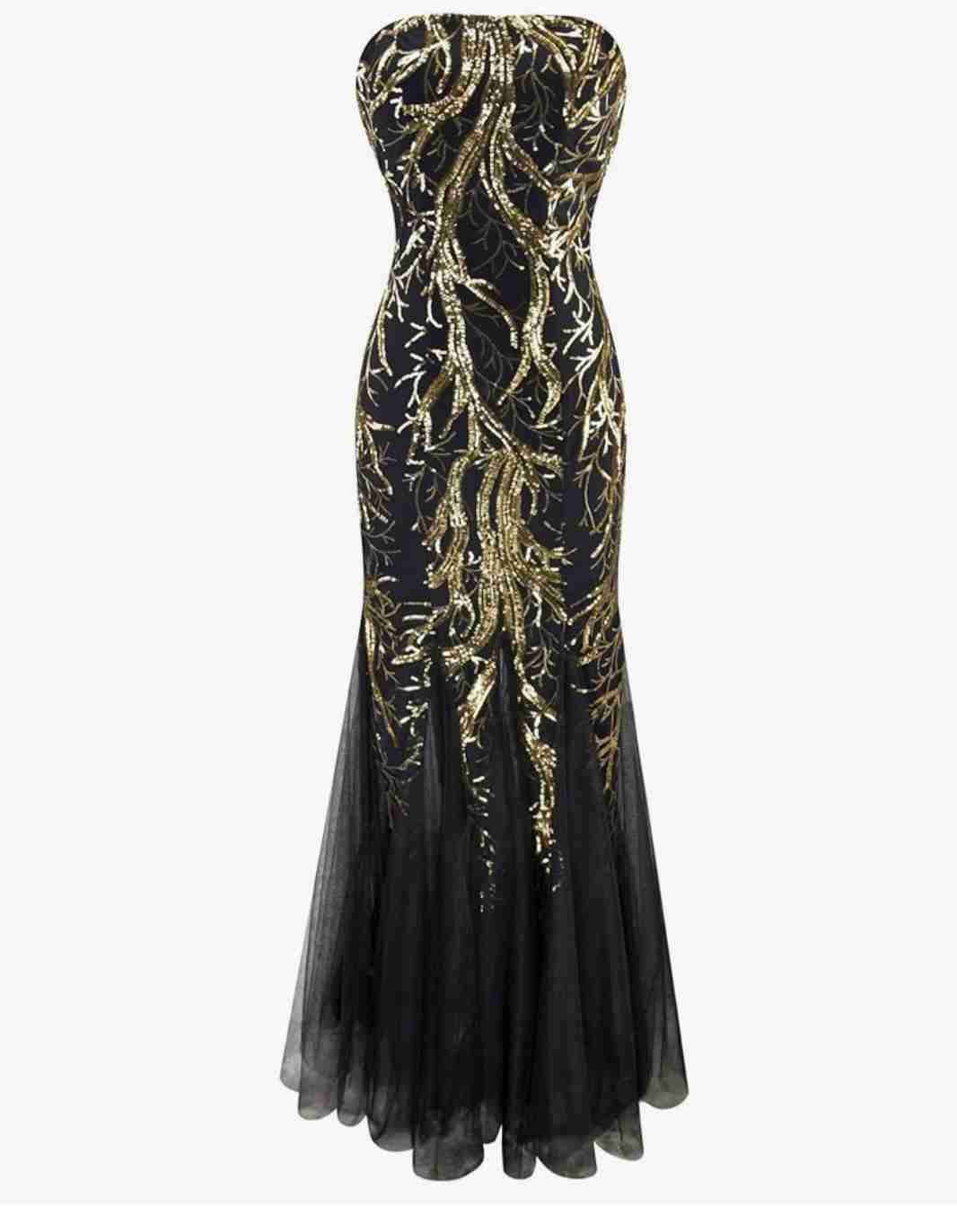 Vestido Fiesta largo negro bordados y lentejuela - miniatura 2