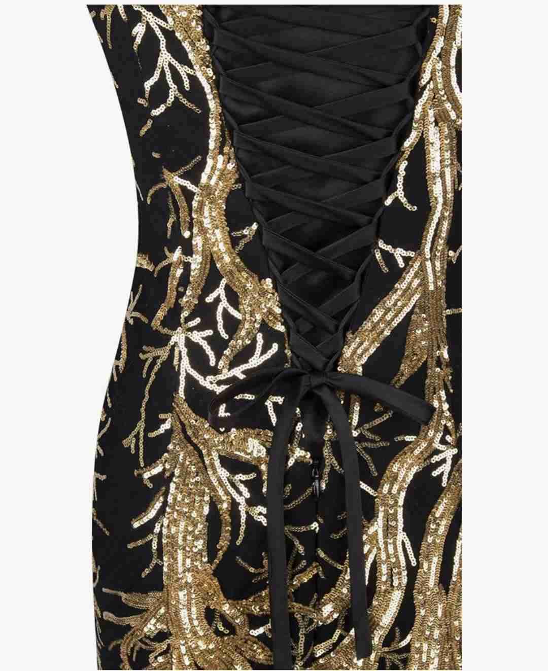 Vestido Fiesta largo negro bordados y lentejuela - miniatura 3