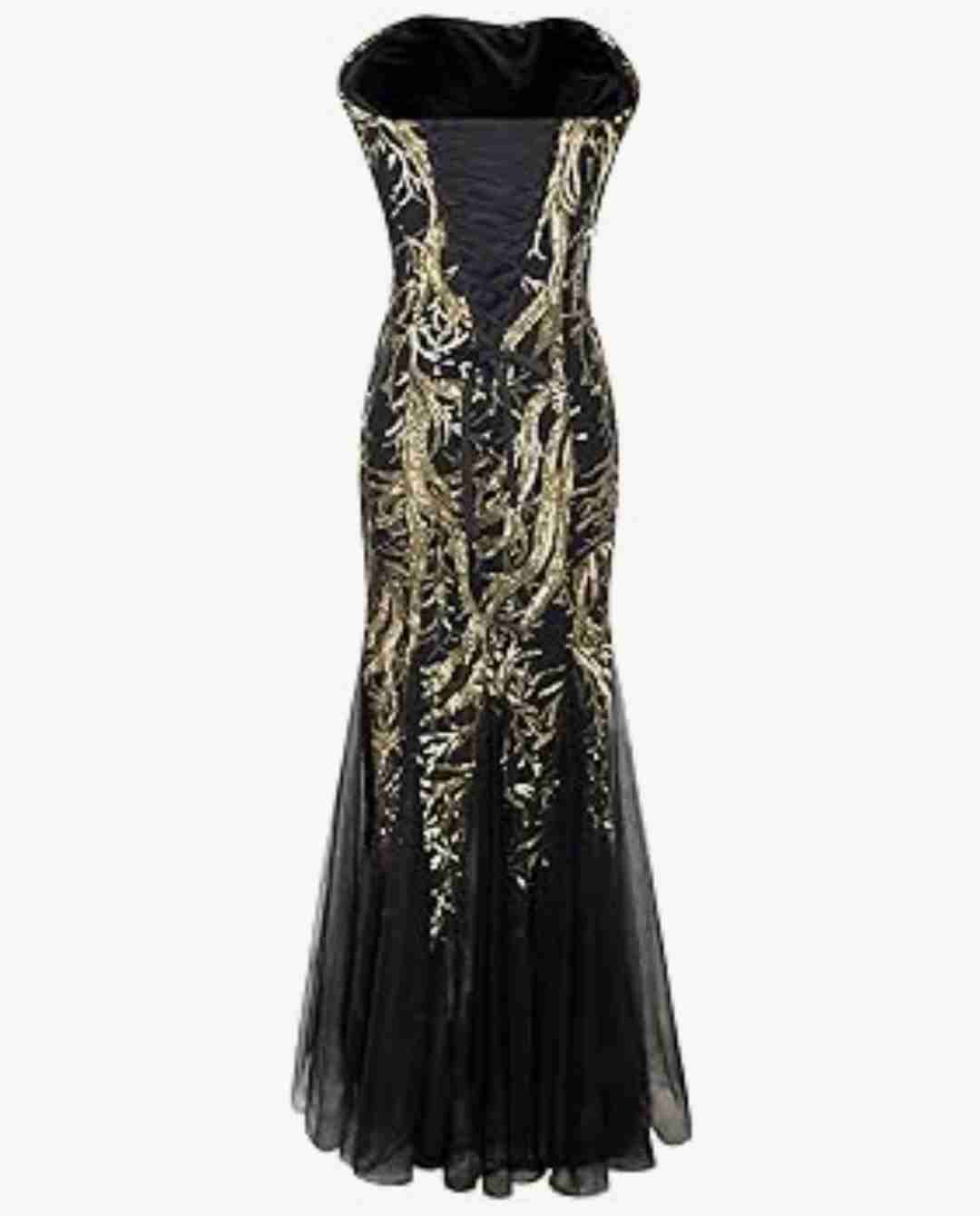 Vestido Fiesta largo negro bordados y lentejuela - miniatura 4