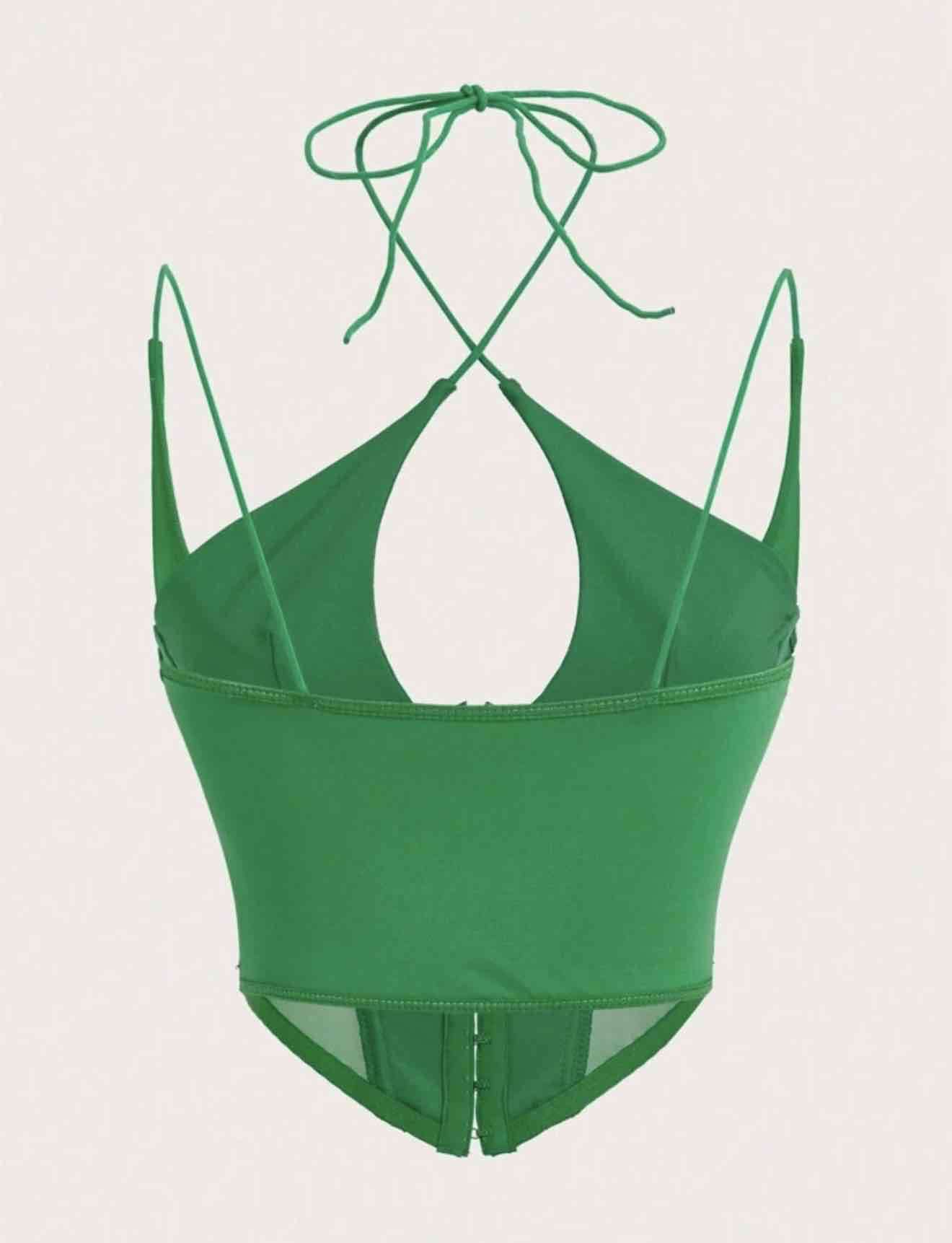 Top corset verde escote halter - miniatura 2