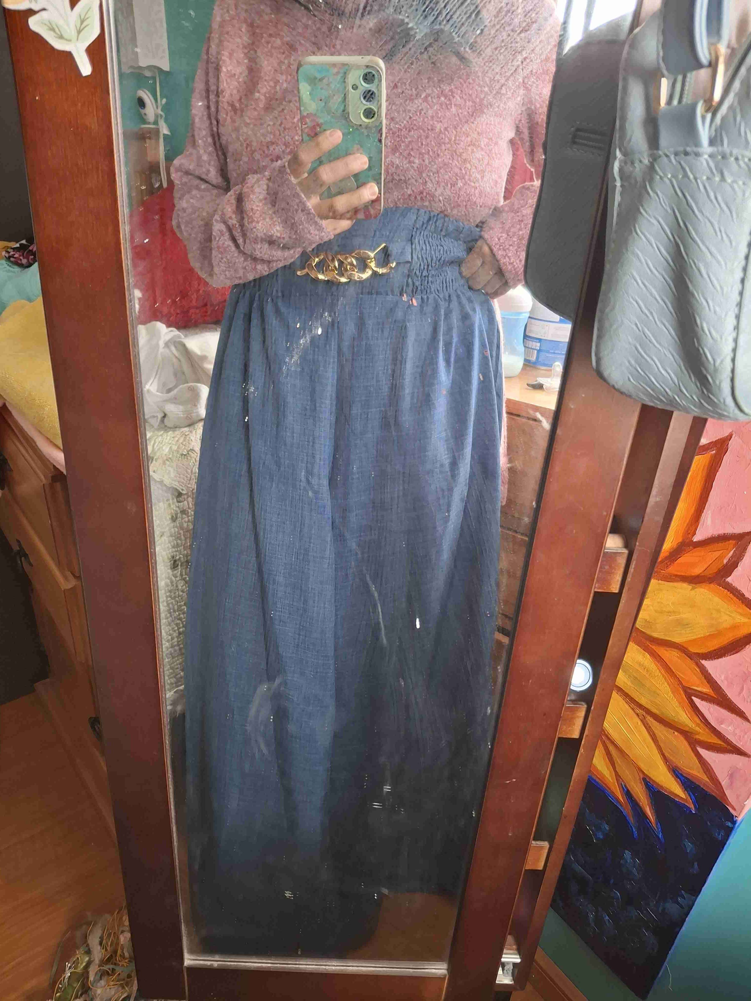 Pantalón azul con detalle dorado - miniatura 2