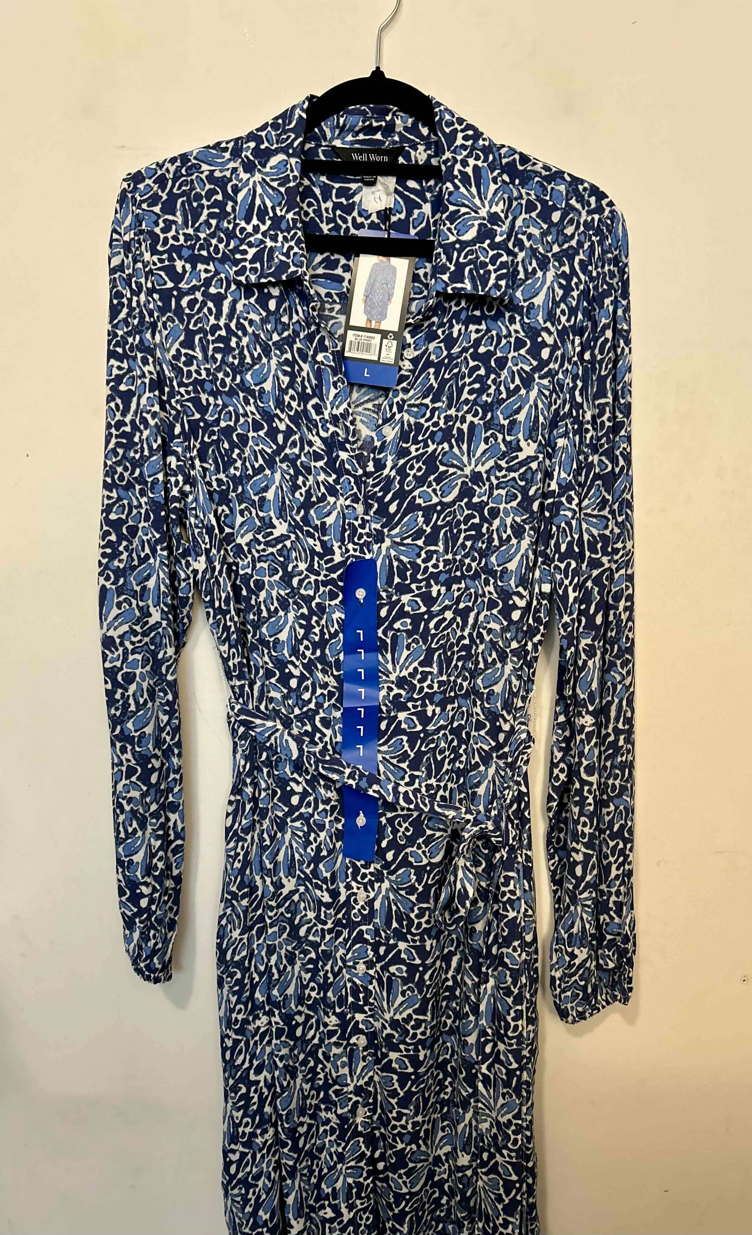 Vestido azul estampado lazo L - miniatura 2