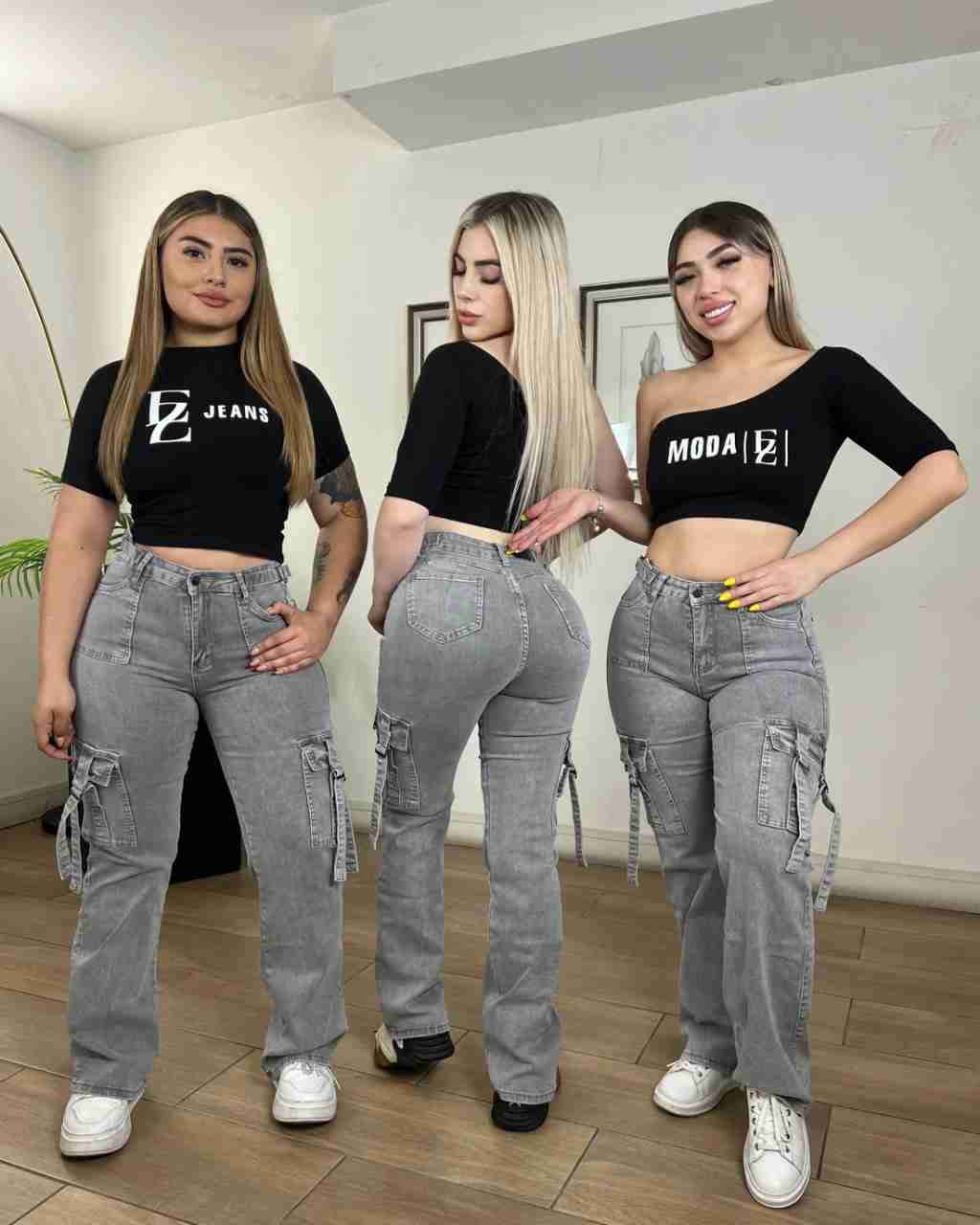 Jeans grises mujer con bolsillos