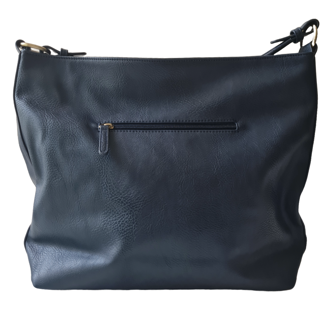 Cartera amplia azul oscuro con cremalleras Detogni - miniatura 3