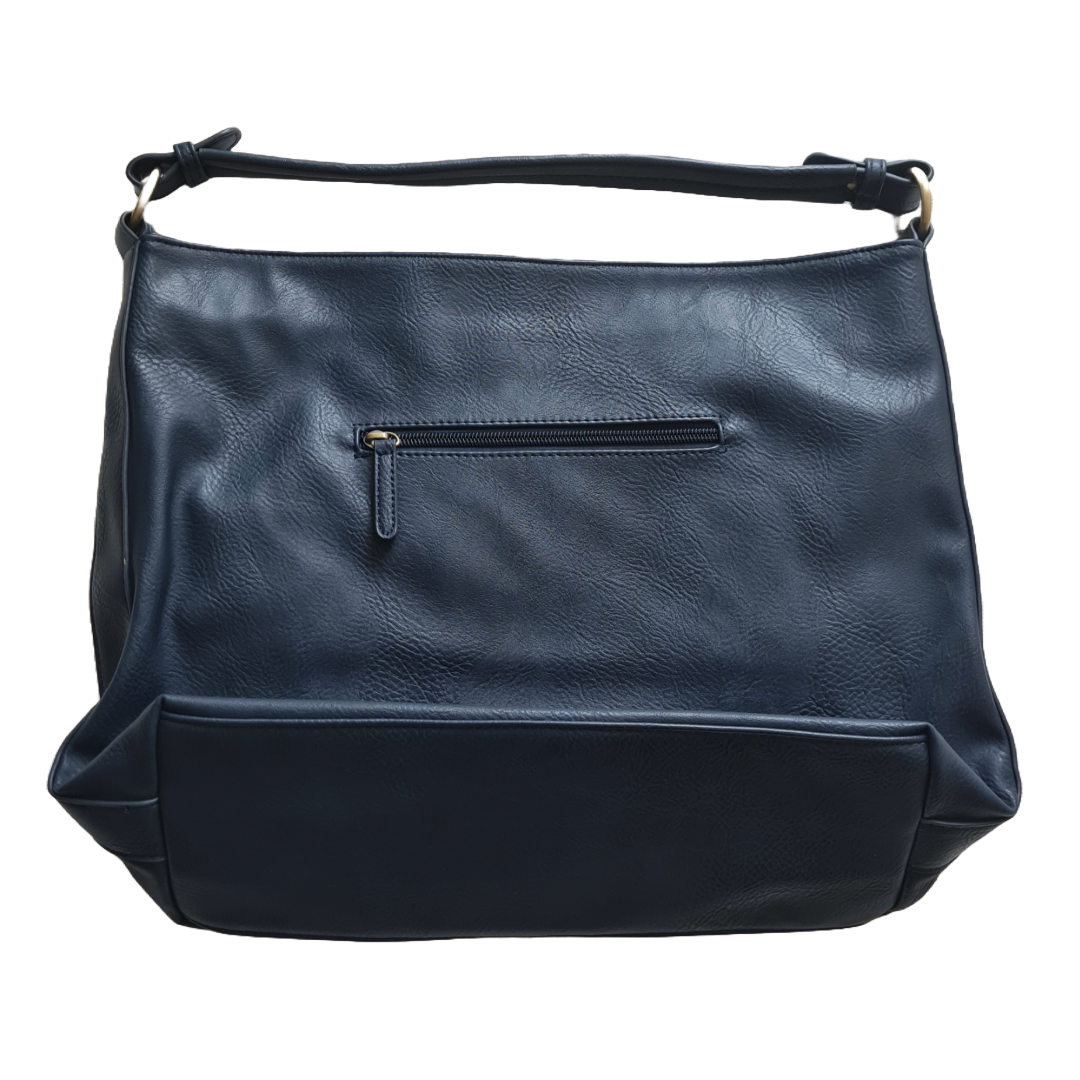 Cartera amplia azul oscuro con cremalleras Detogni - miniatura 4