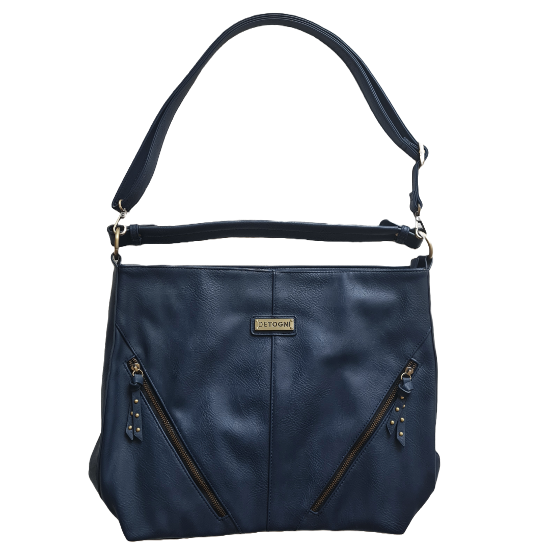 Cartera amplia azul oscuro con cremalleras Detogni - miniatura 5