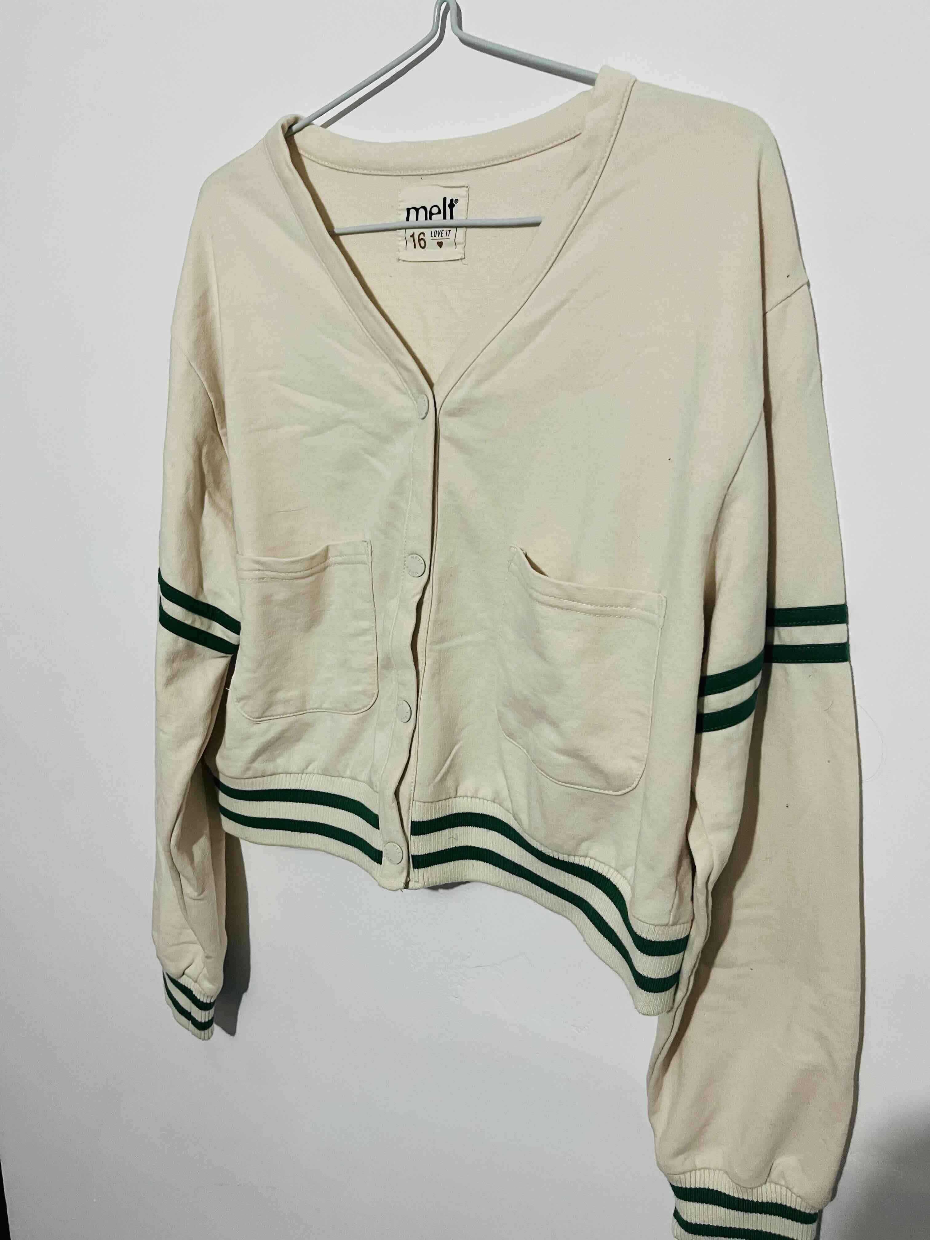 Cardigan blanco con líneas verdes - miniatura 2