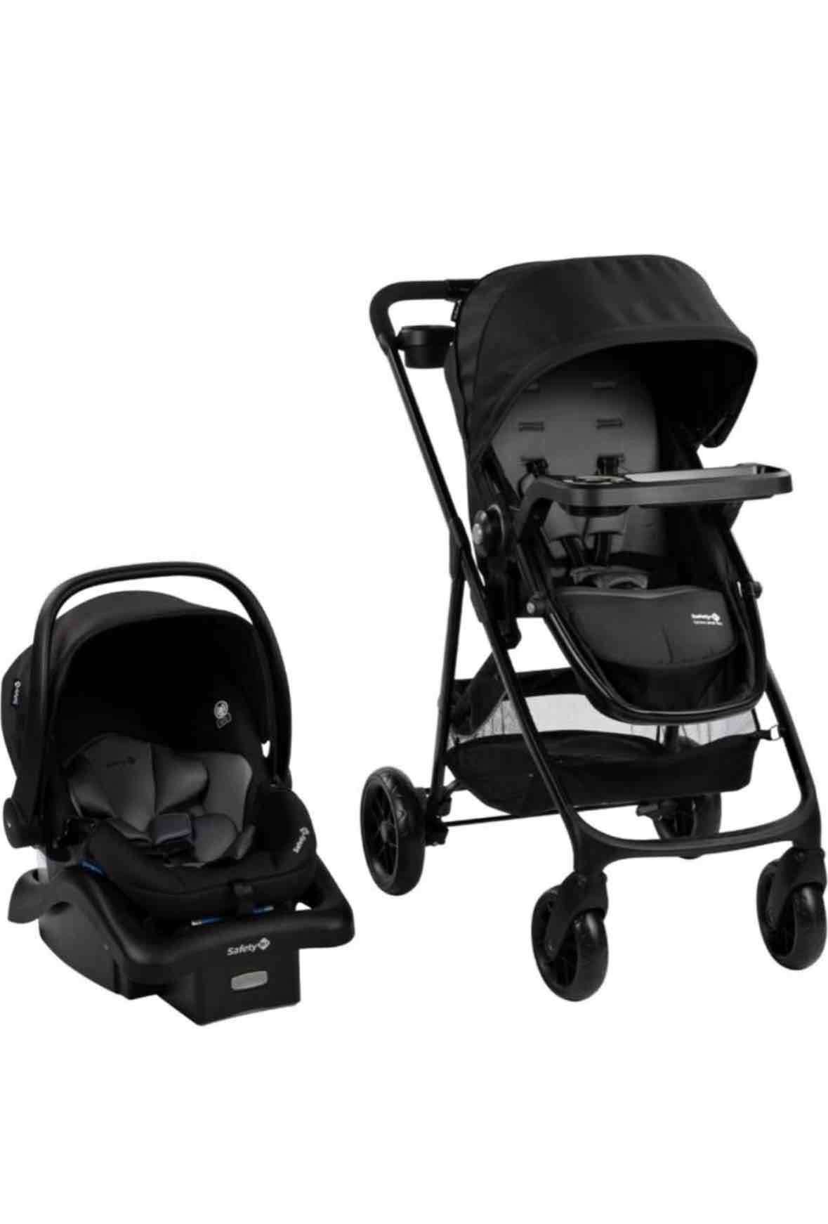 Coche de bebé negro con silla - miniatura 1