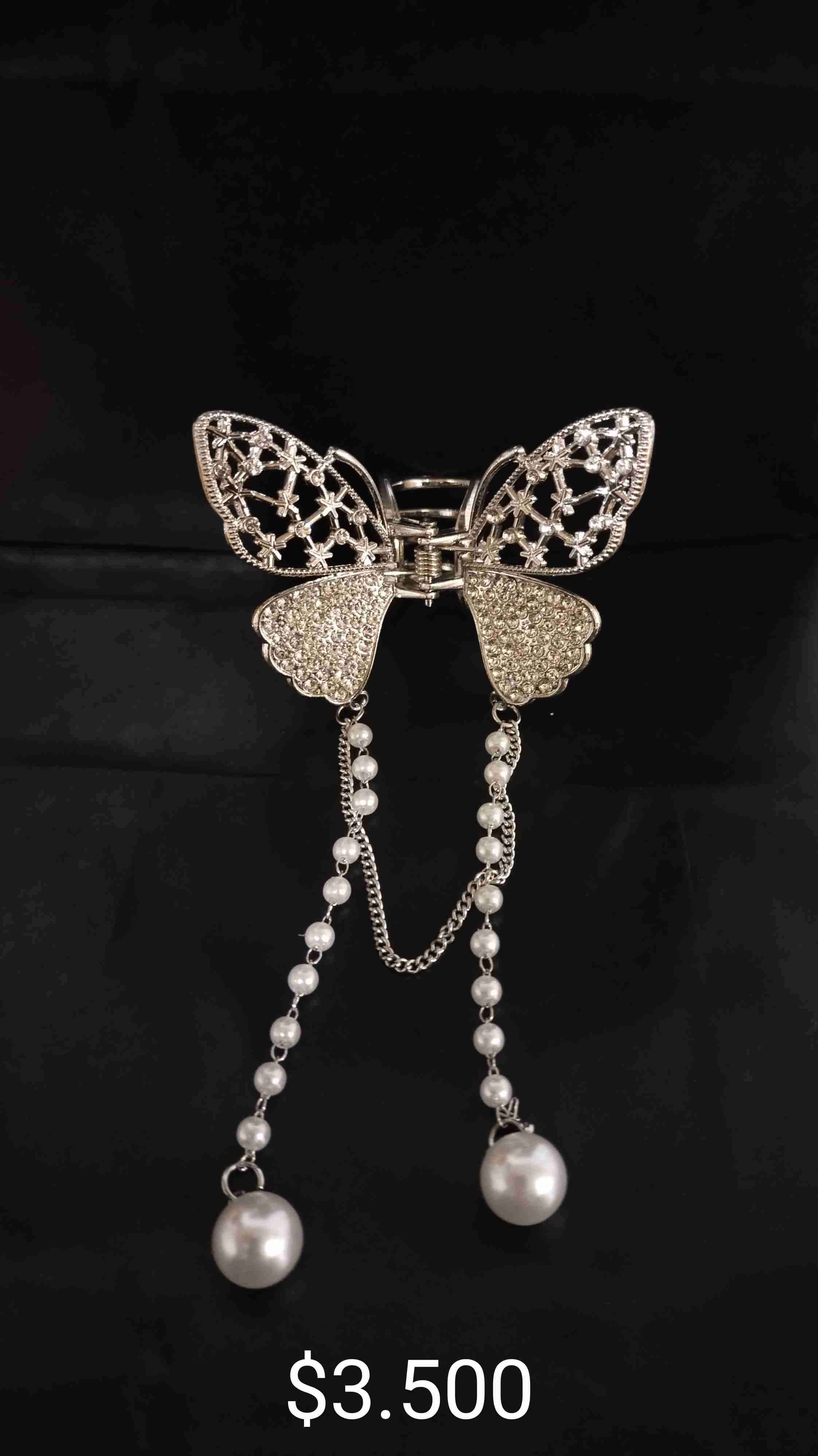 Pinza de cabello con perlas y brillo - miniatura 2