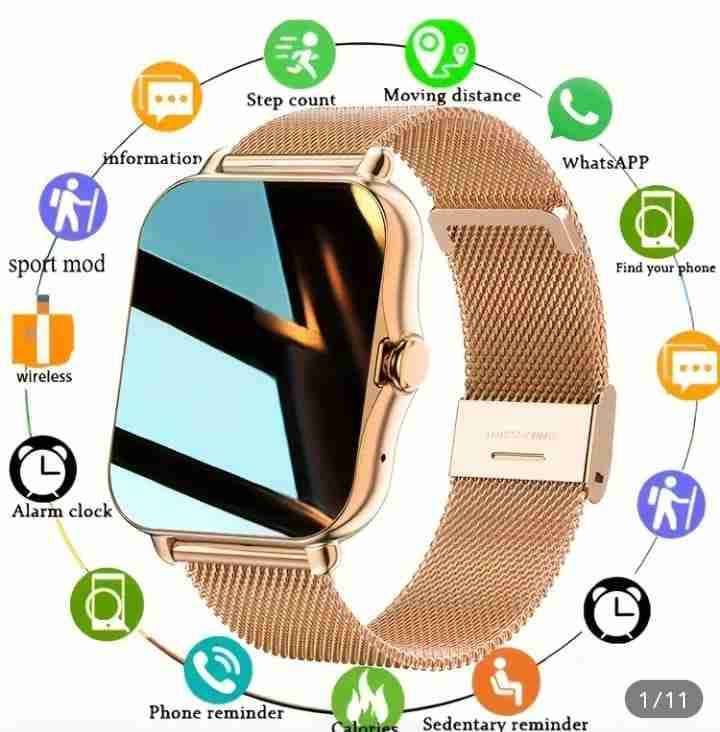 Smartwatch con correa metálica dorada - miniatura 1