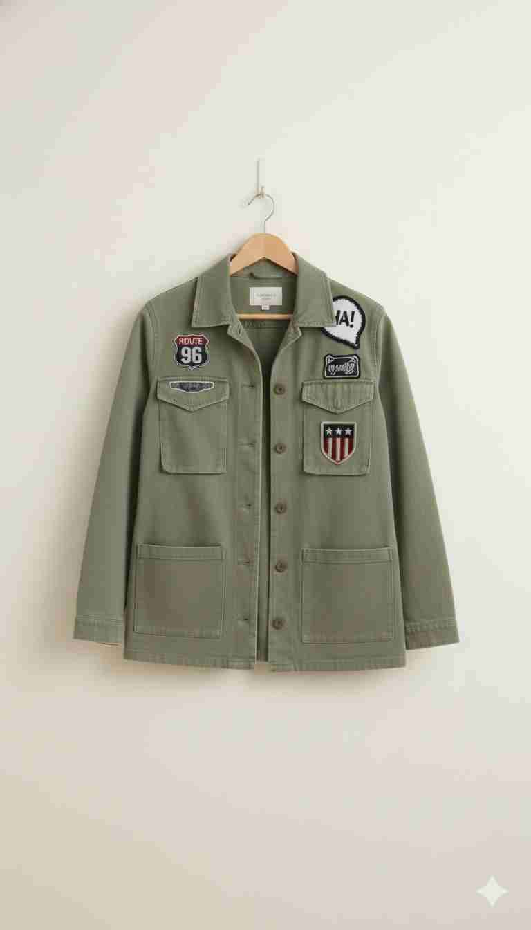 Chaqueta verde con parches talla L - miniatura 1