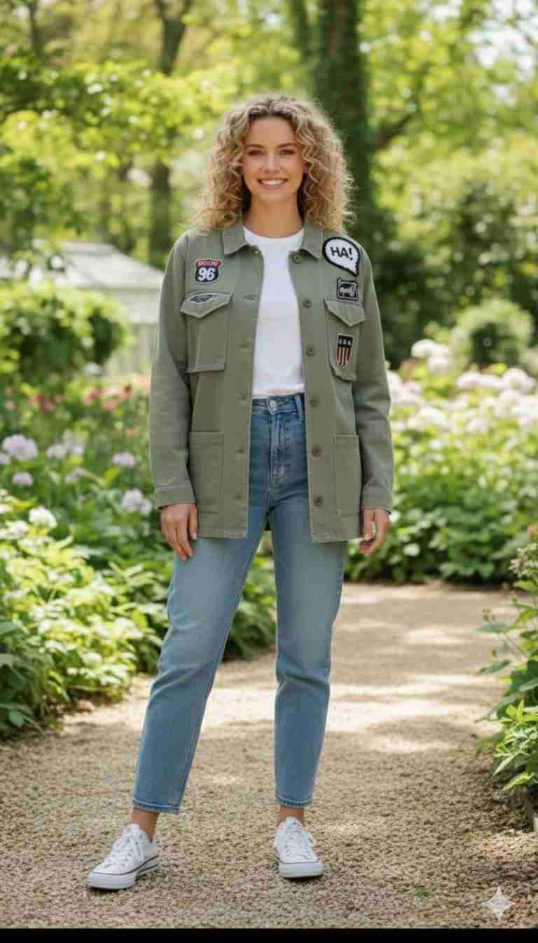 Chaqueta verde con parches talla L - miniatura 2