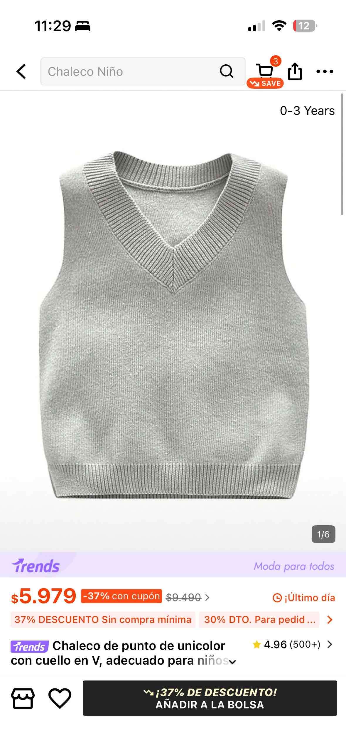 Chaleco gris para niño