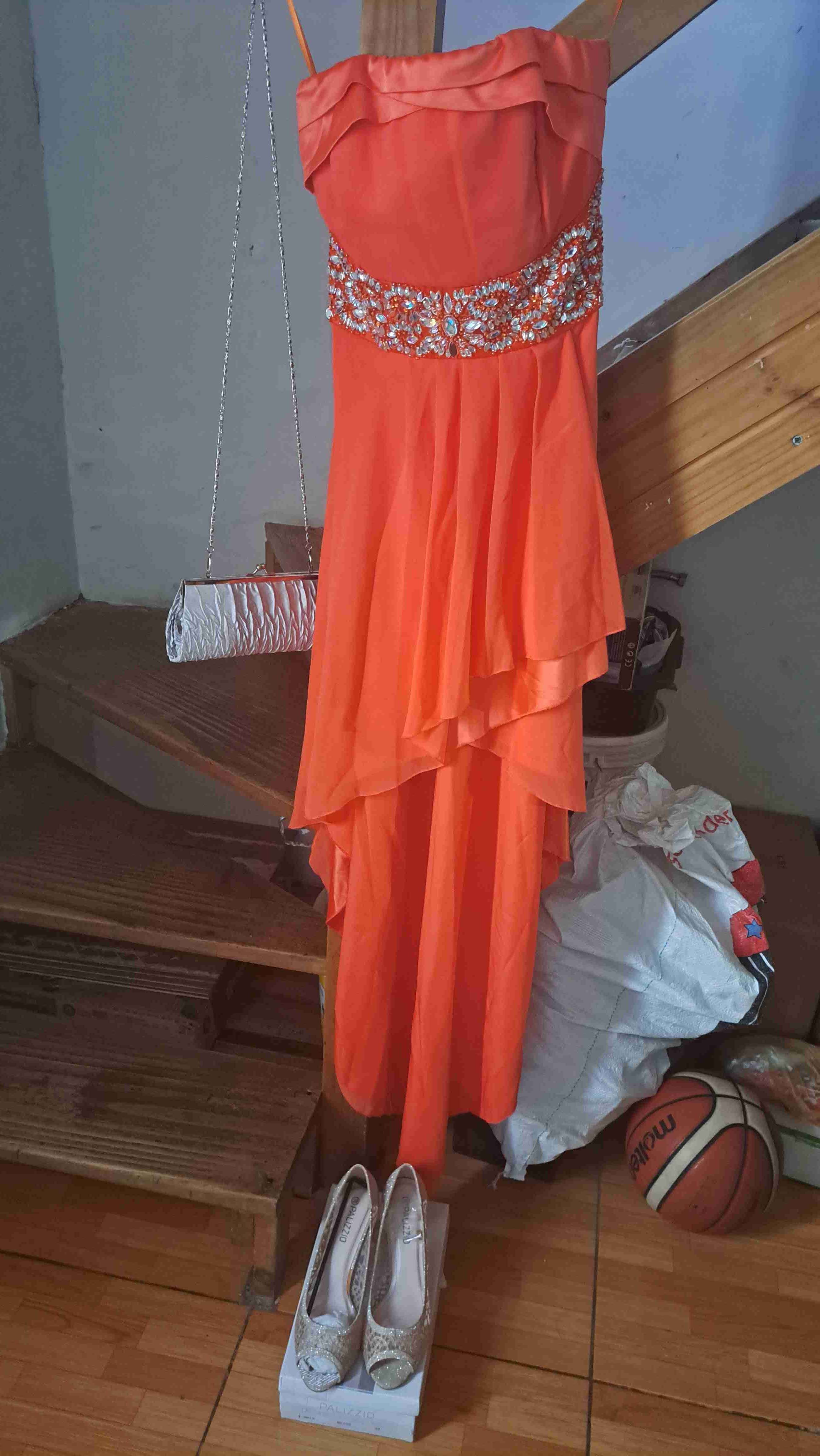 Vestido de fiesta naranja con brillo - miniatura 1