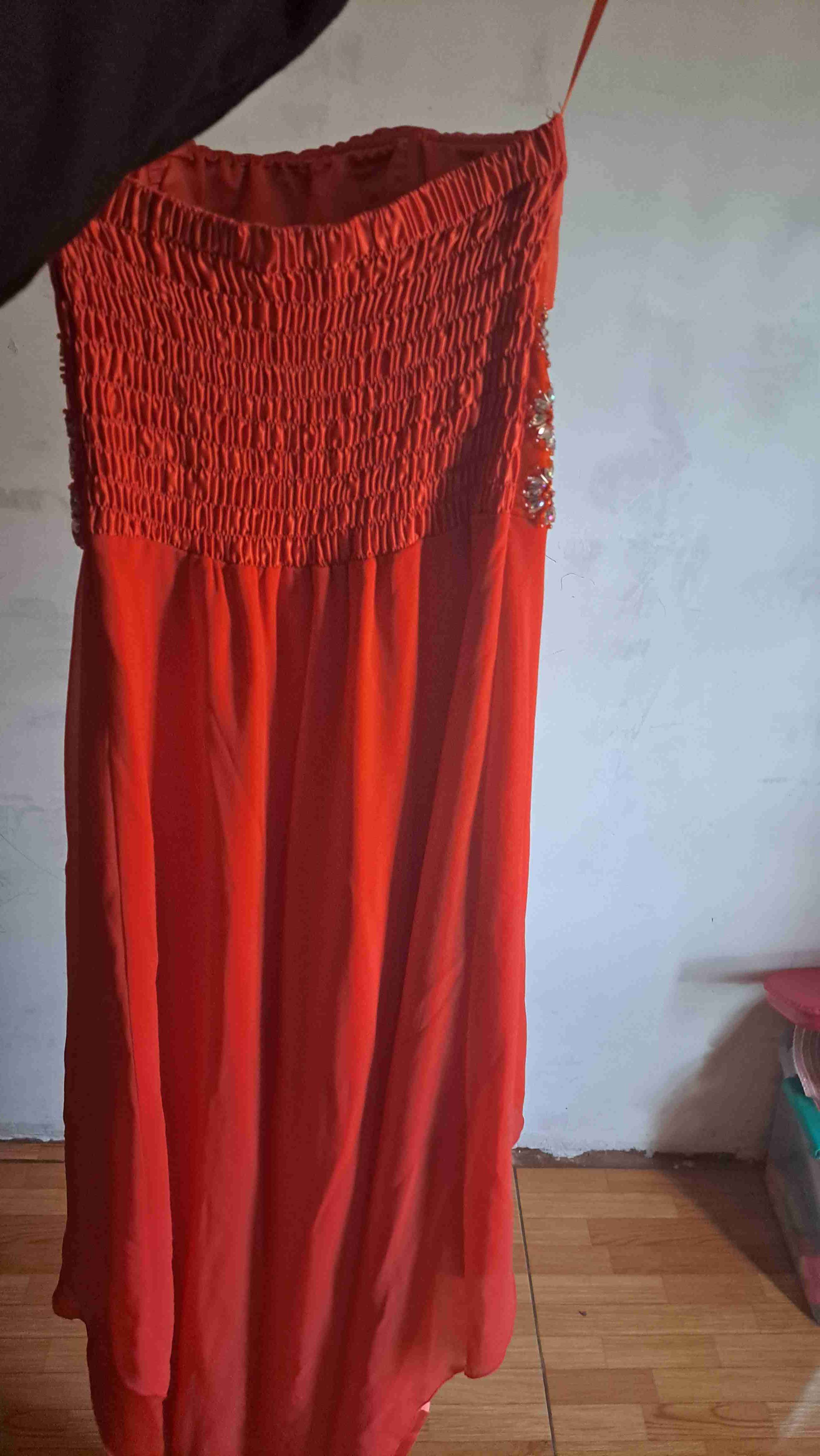 Vestido de fiesta naranja con brillo - miniatura 3