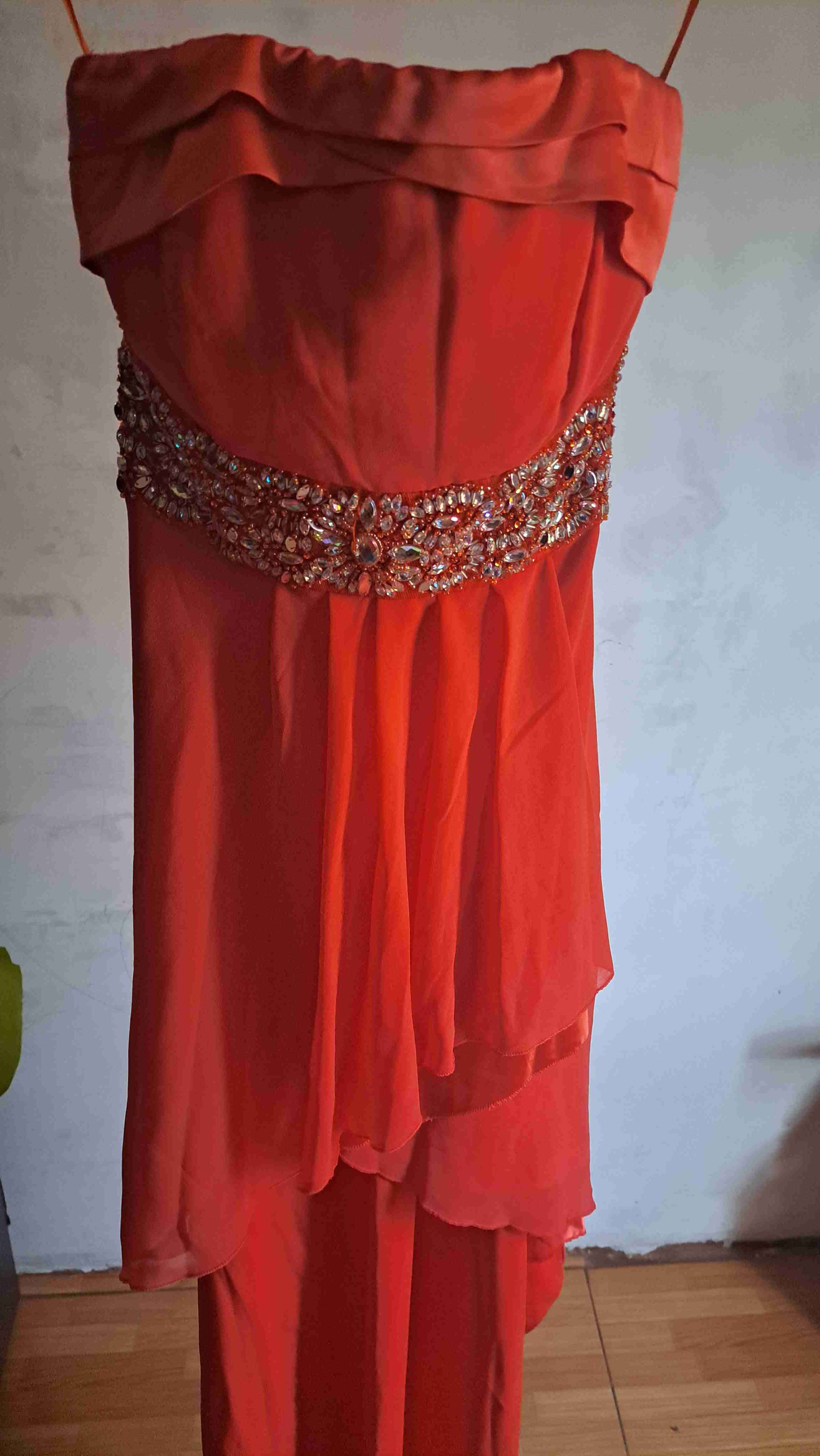 Vestido de fiesta naranja con brillo - miniatura 4