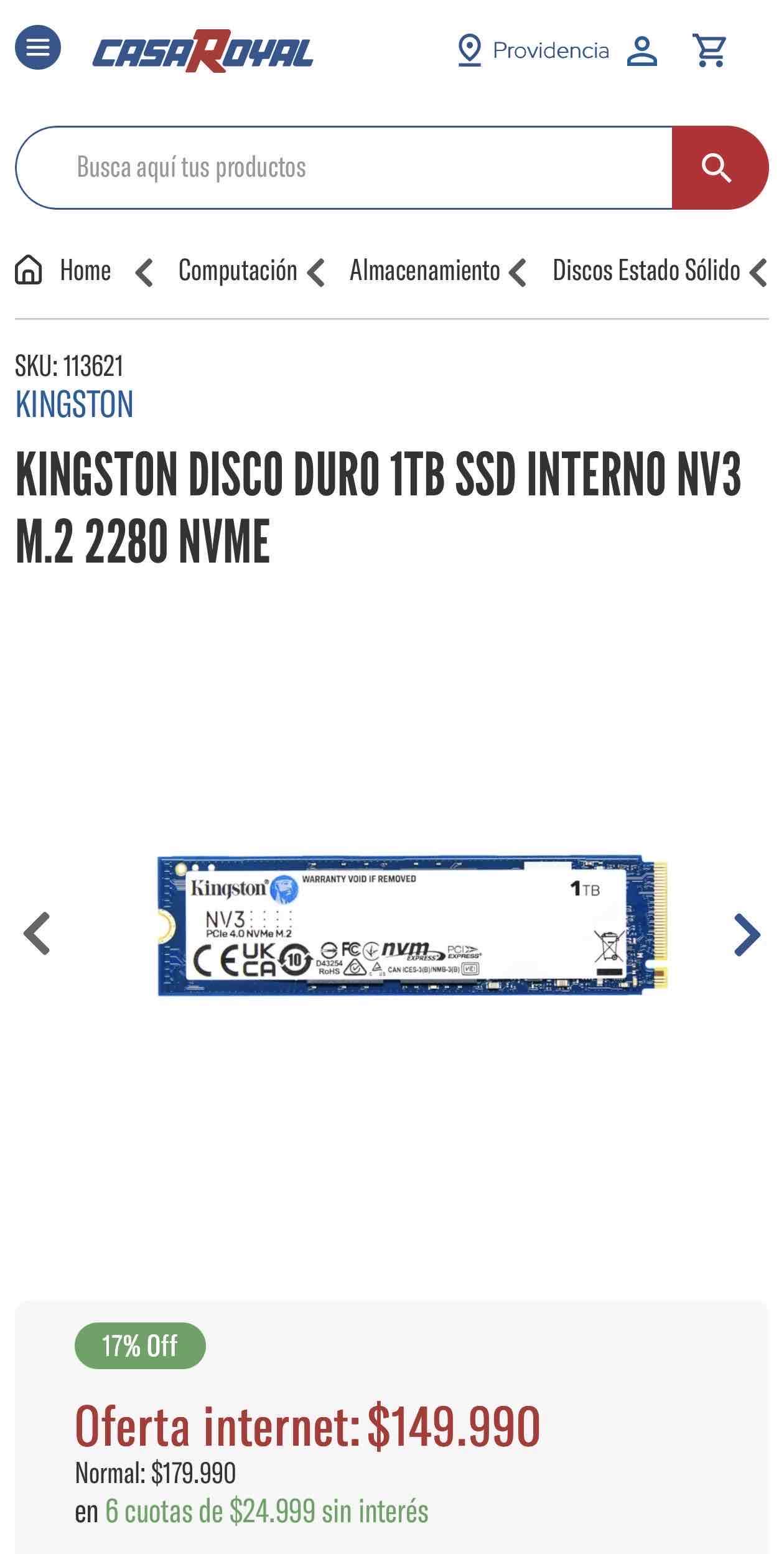 Disco SSD Nvme Kingston NV3 1TB - miniatura 3