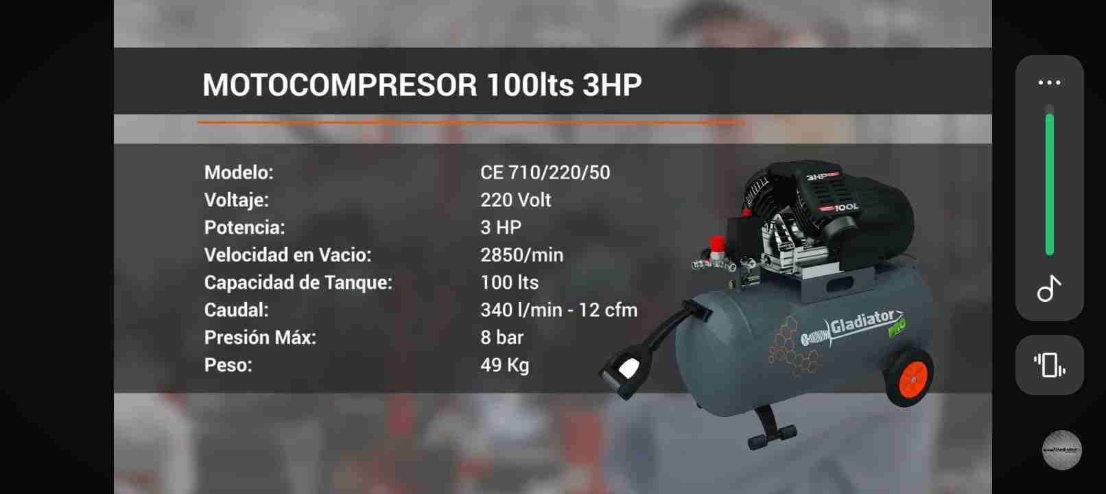 Motocompresor Gladiator 100lts 3HP - miniatura 1