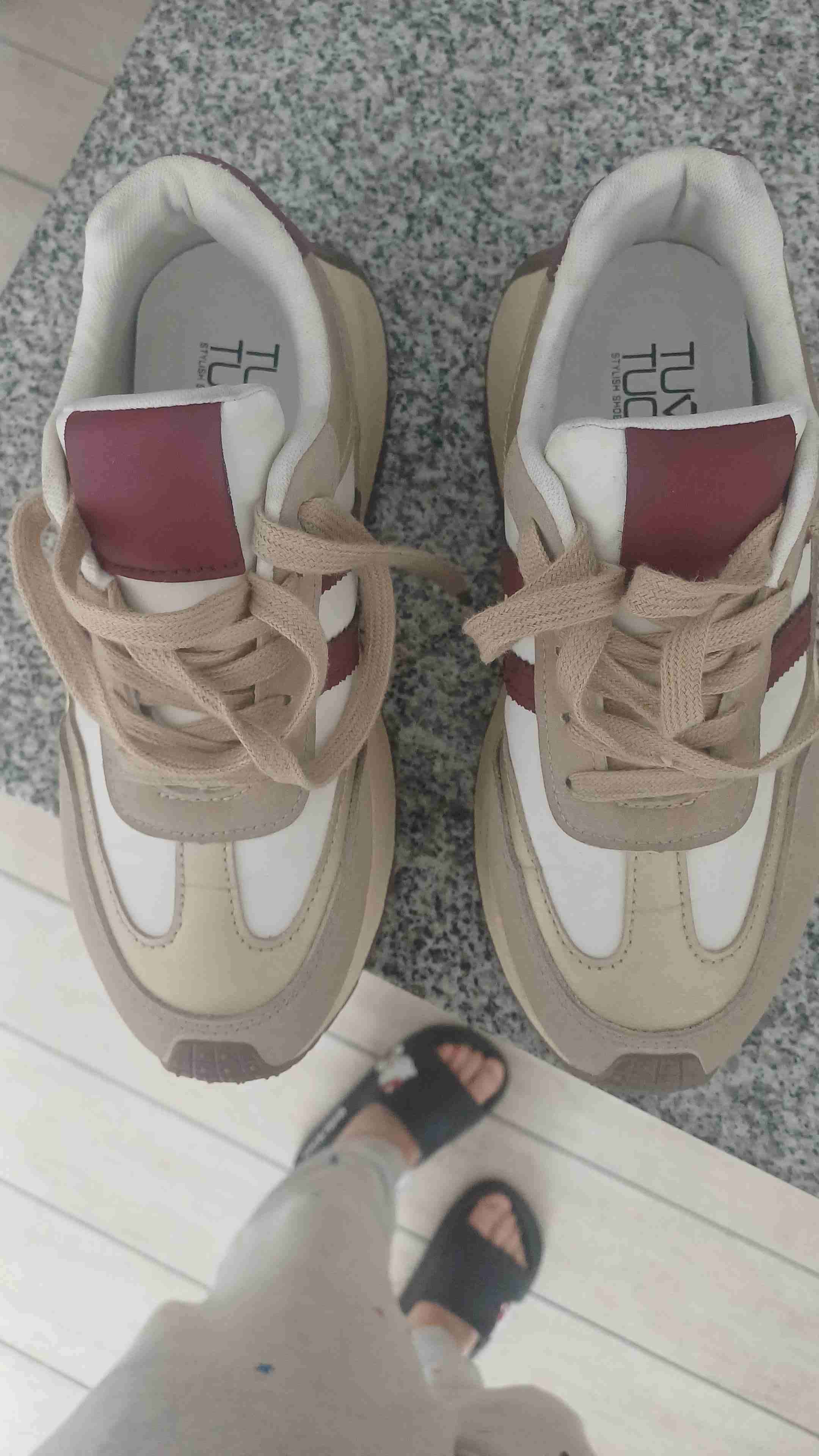 Zapatillas deportivas beige y burdeos - miniatura 4