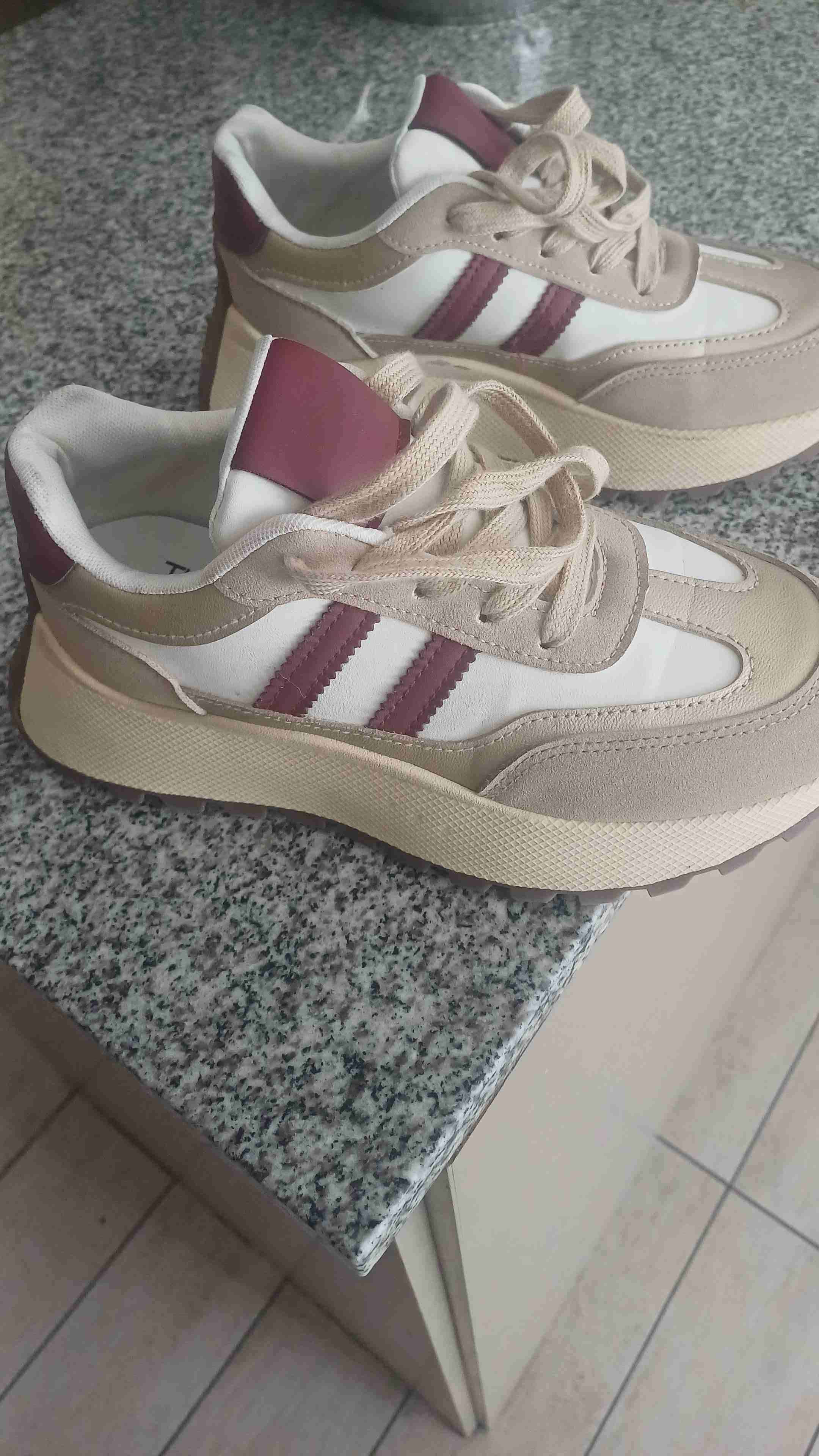 Zapatillas deportivas beige y burdeos - miniatura 5