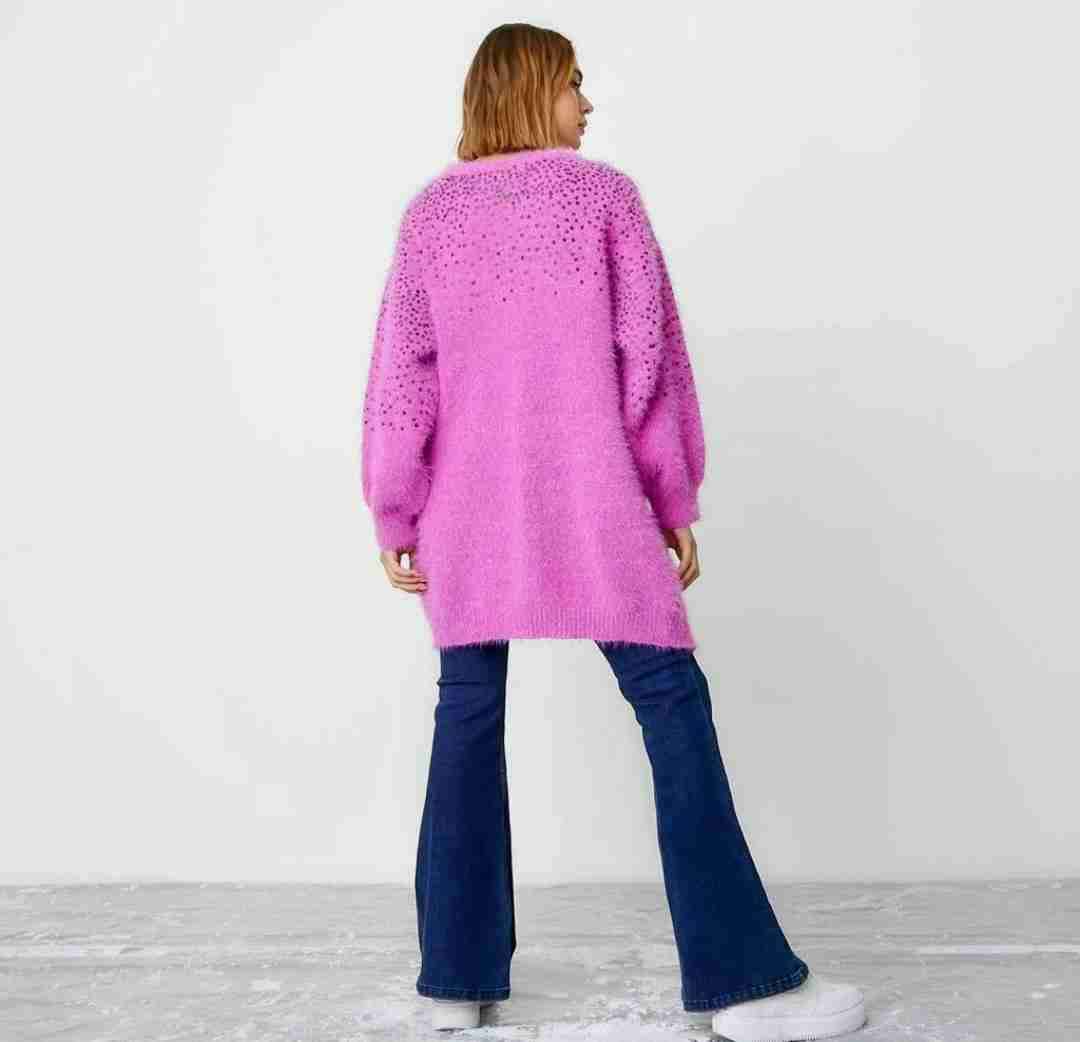 Americanino. Cardigan largo fuccia peludo. - miniatura 2