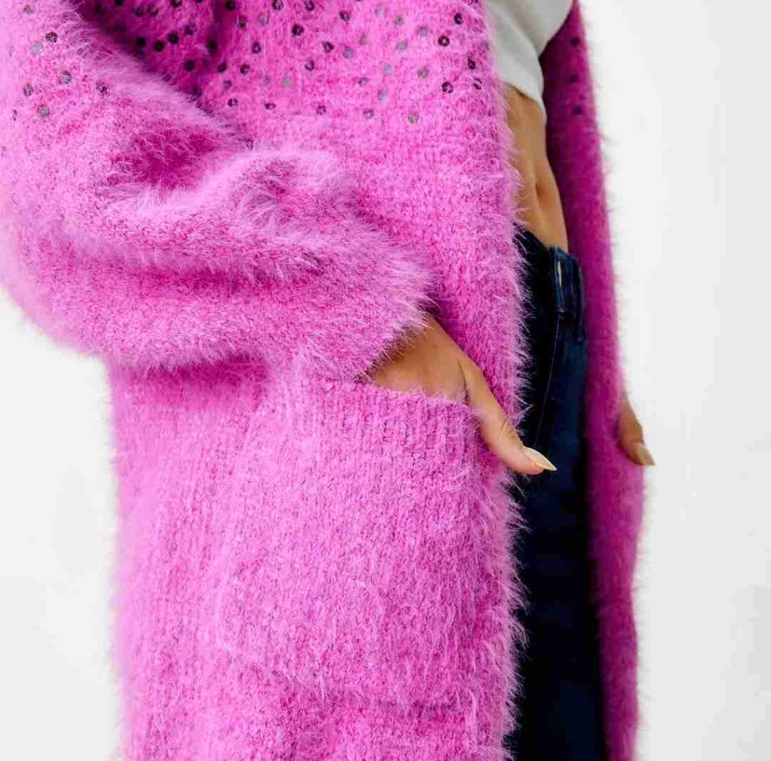 Americanino. Cardigan largo fuccia peludo. - miniatura 4
