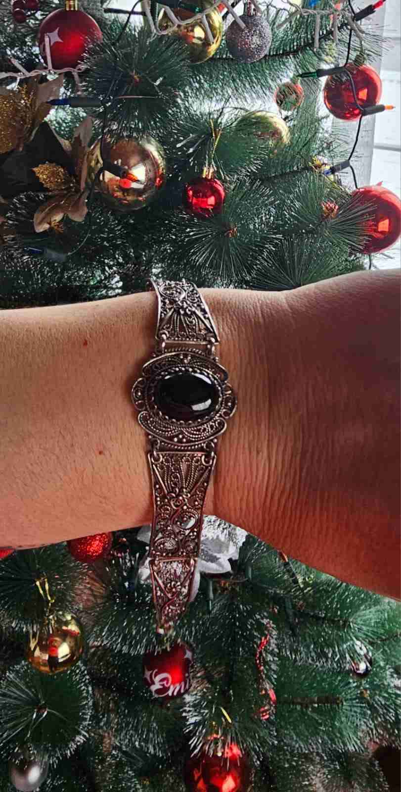 Pulsera vintage plateada con piedra - miniatura 2