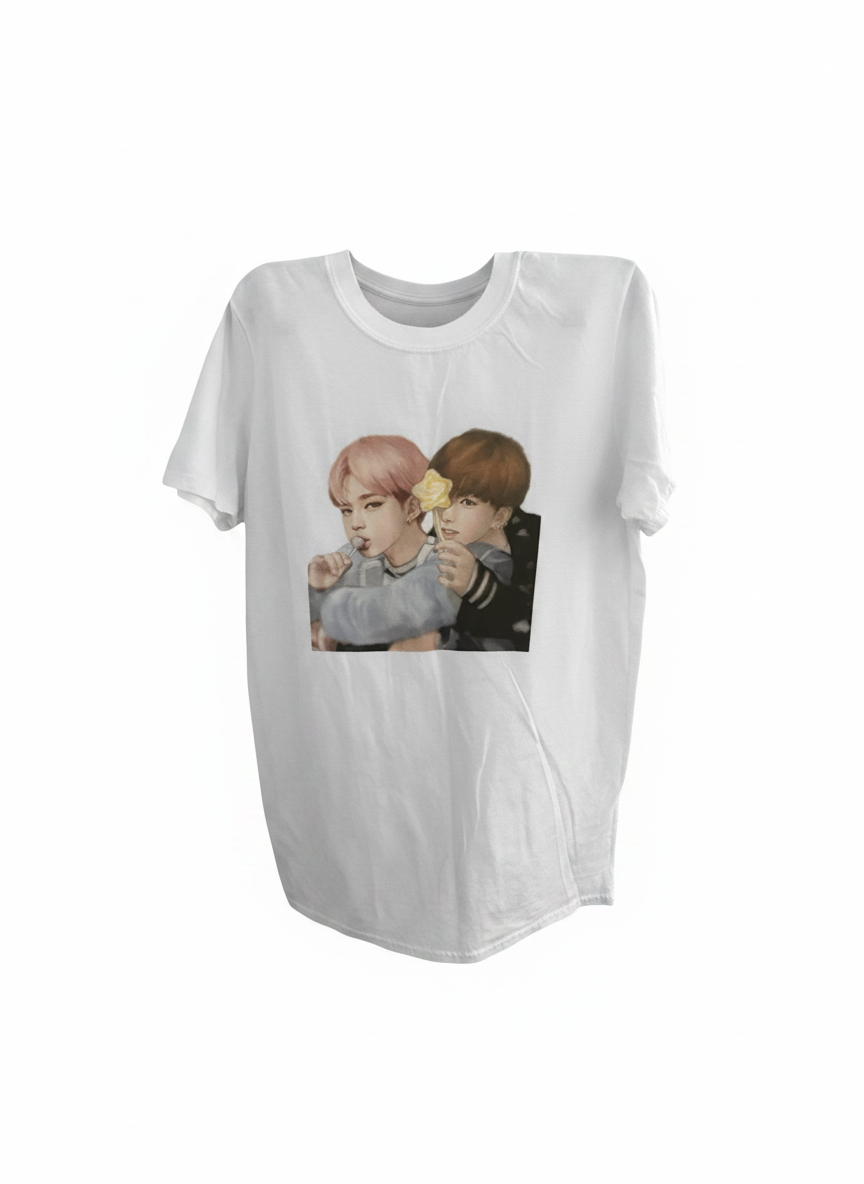 Camiseta Blanca Jimin y Jungkook BTS Kpop Talla S - miniatura 1
